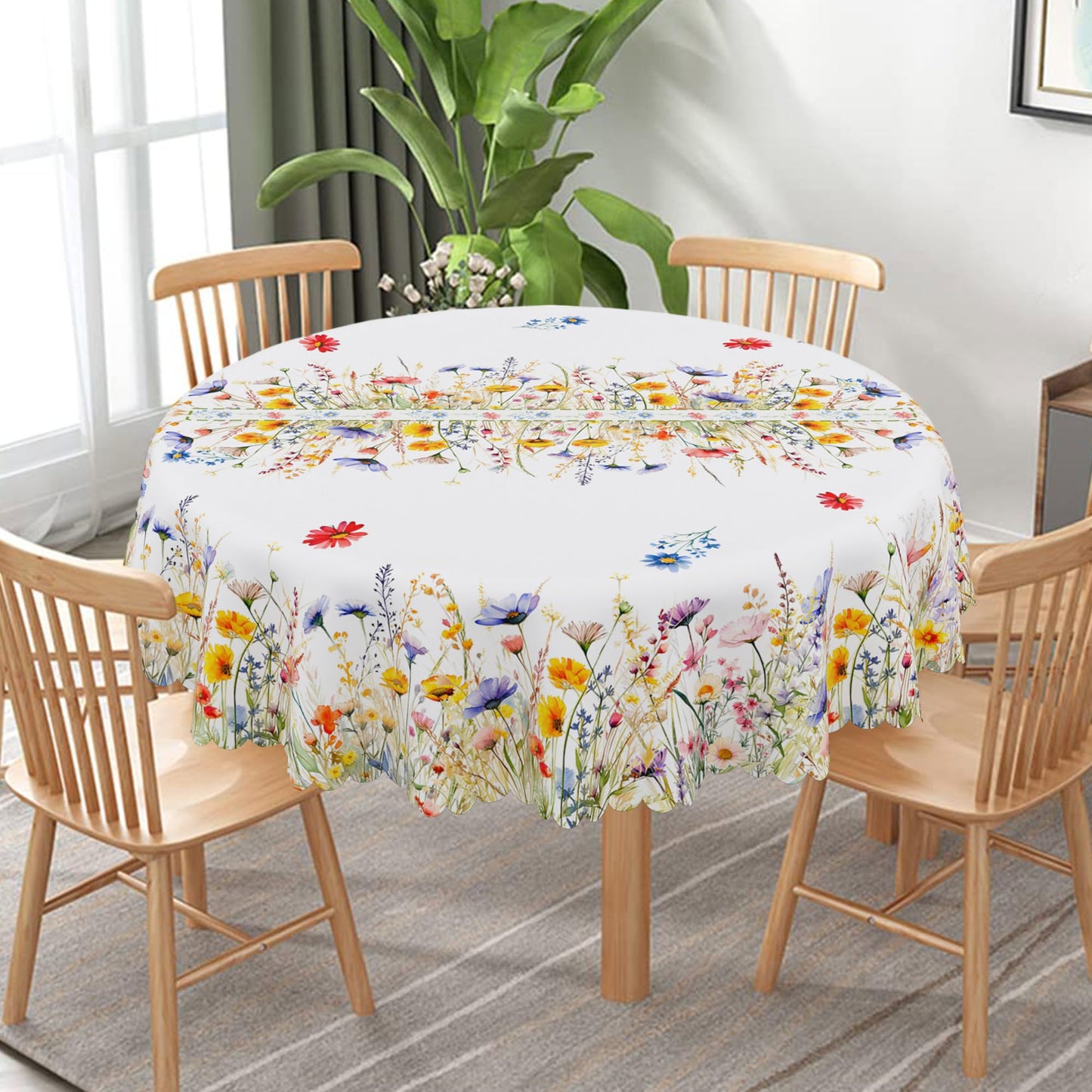 cusugbaso Round Spring Tablecloth 70 inches - Spring Decorations for Home