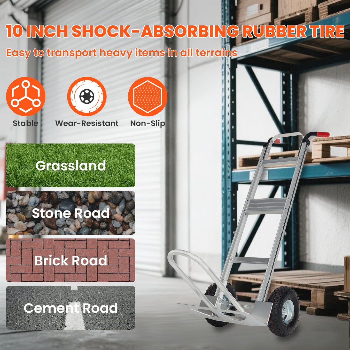 Aluminum Hand Truck Dolly Cart with 10" Pneumatic Tire,Hand Trucks Heavy Duty 600 LBS Capacity,Platform Hand Cart for Transport & Moving in Warehouse, Home, Supermarket