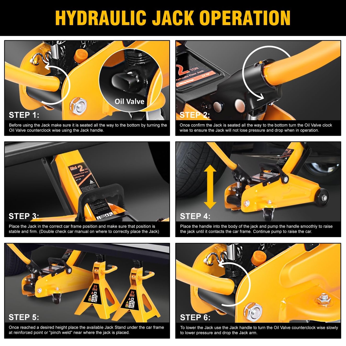 PM PERFORMOTOR Low Profile Hydraulic Trolley Service/Floor Jack Combo with 2 Ratchet Jack Stands, 2 Ton (4000 lbs) Capacity, Orange,PM-TOL-FJ3P-OG
