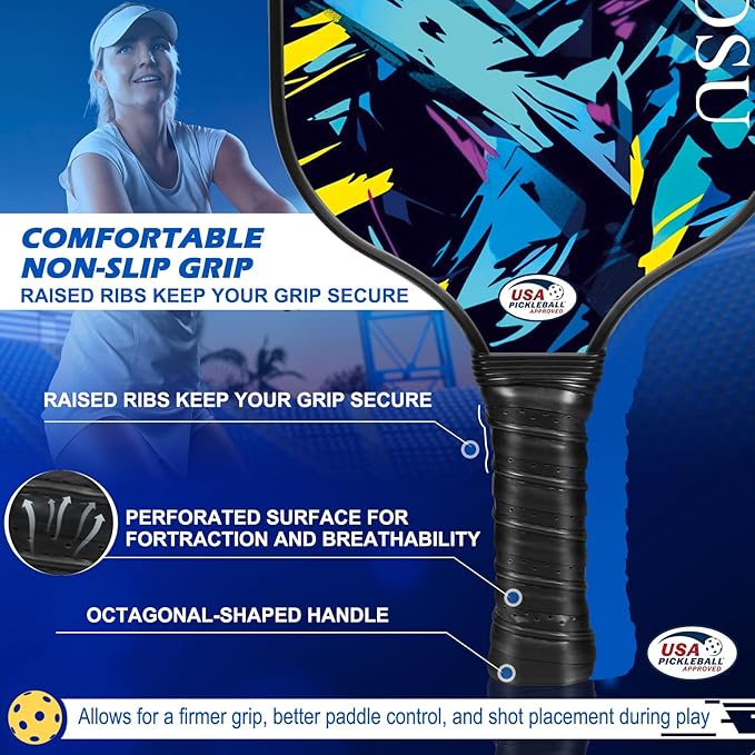 Carbon Fiber Pickleball Paddles Set of 4 or 2 Rackets,USAPA Approved Carbon Fiber Surface Pickle Ball Equipment Sets PP Honeycomb Core Pickleball Rackets & Accessories for Men,Women,Kids,Adults