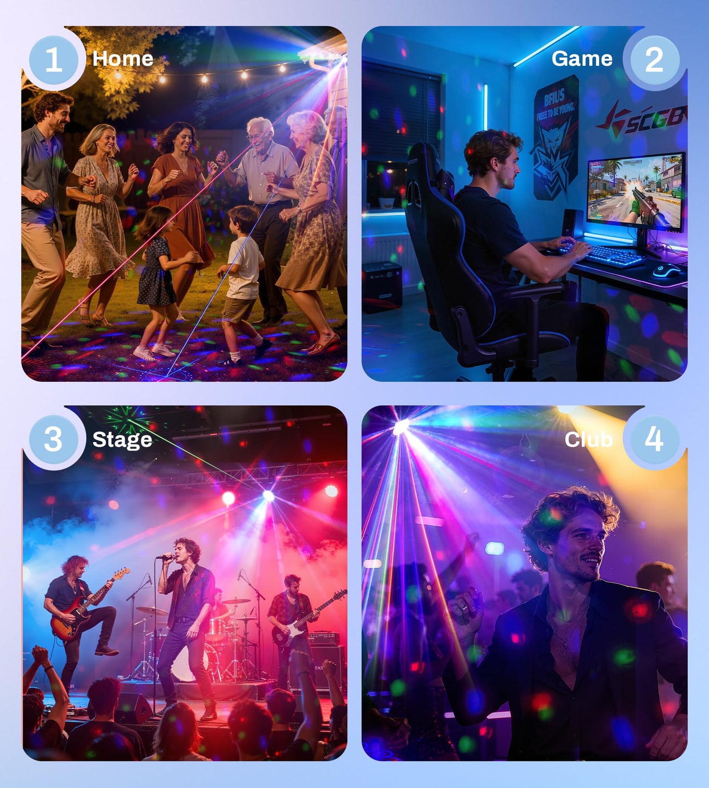 EYTSE DJ Lights for Parties, Pro 8 in 1 DMX512 Laser Light Show with Disco Ball Light, RGB and Gold Strobe,UV Black Lights-Sound Activated LED Lighting for Home, Karaoke, Clubs, Gigs, and DJ Lighting