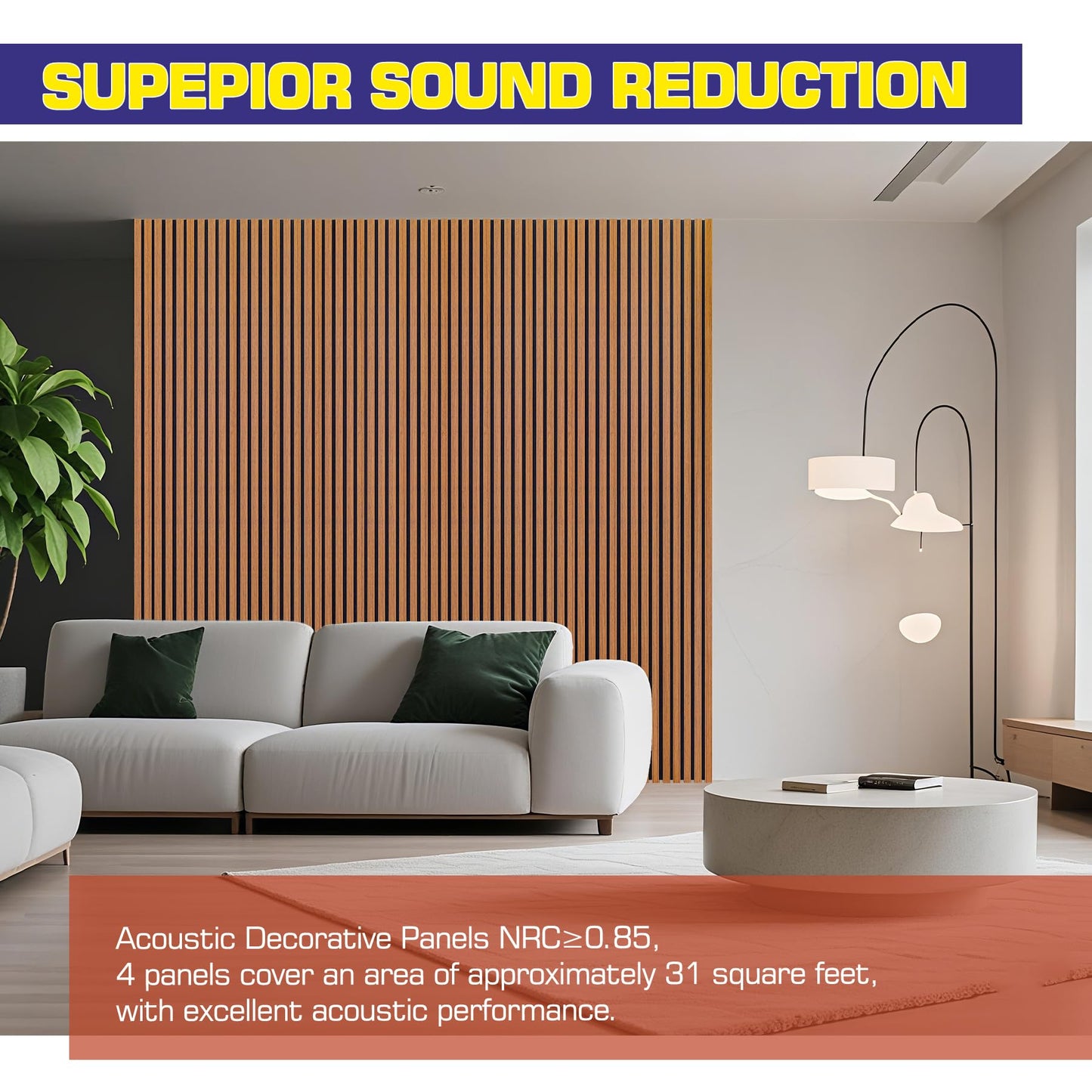 4-Piece Wood Slat Panels for Wall,47.2" x 23.6" Wood Panels Acoustic Panel Soundproof Wooden Paneling for Interior Wall Decor(Teak)