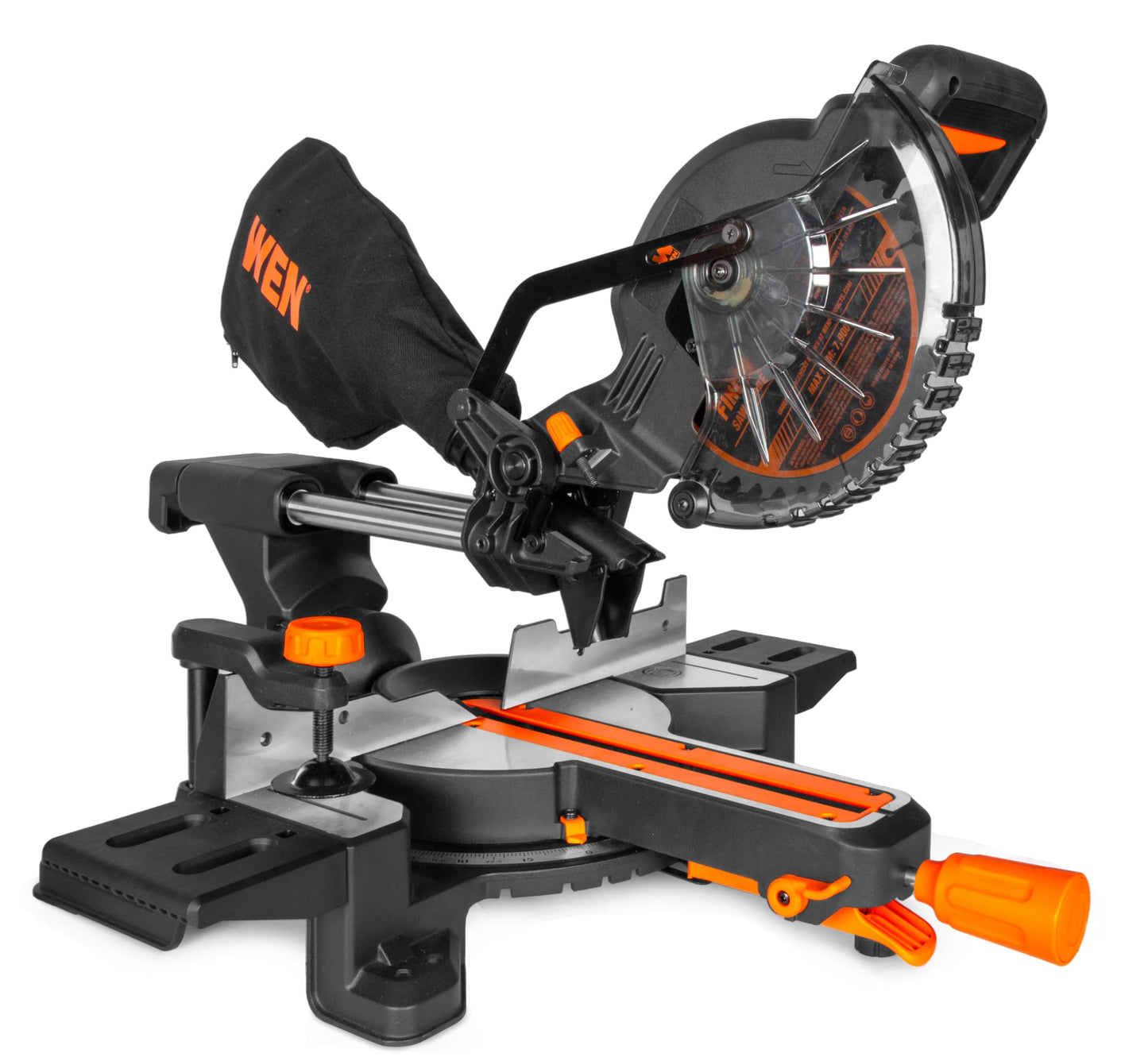 WEN 20V Max 7.25-Inch Cordless Sliding Miter Saw, Single Bevel and Brushless with LED Cutline Guide, 4.0Ah Lithium-Ion Battery and Charger (20672)