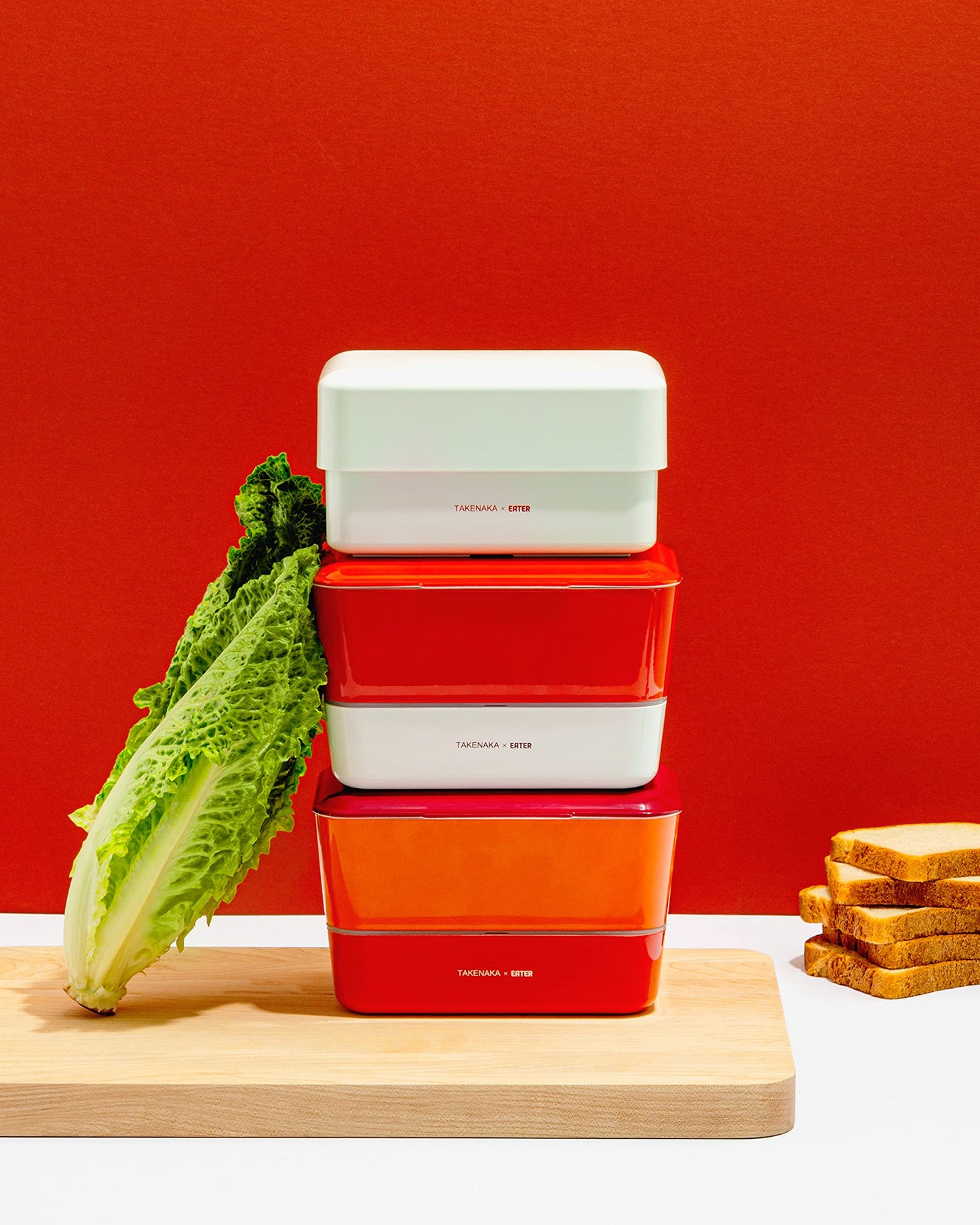 TAKENAKA Eater x Bento Box Special Edition 2023, Bite Dual Lunch Box from Japan, Eco-Friendly and Sustainable Japanese Style Bento Lunch Box (Earer Red x Meringue)