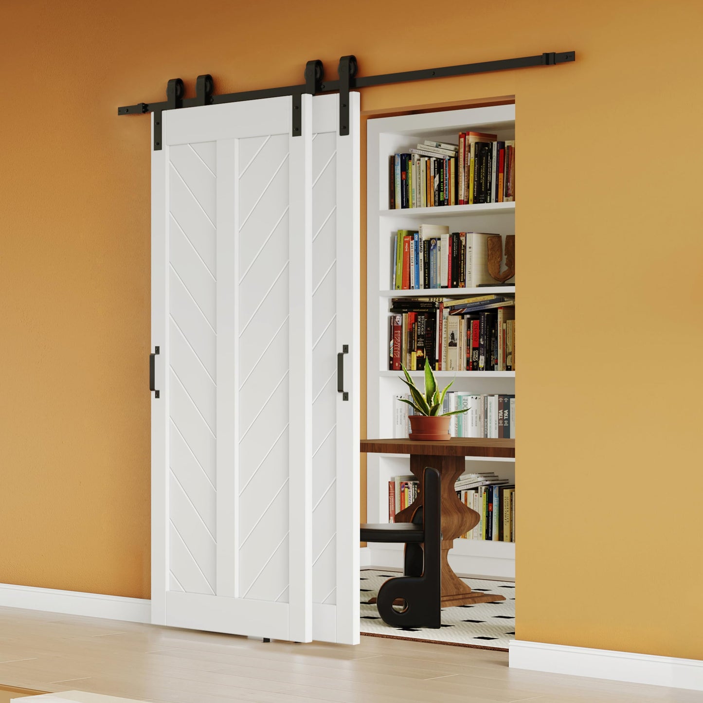 Lakenyon Bypass Barn Doors, 72" x 84" Sliding Barn Door with 6.6FT Sliding Bypass Barn Doors Hardware Kit, Single-Track for Double V-Frame Doors, MDF & DIY Painted, Easy Installation - White
