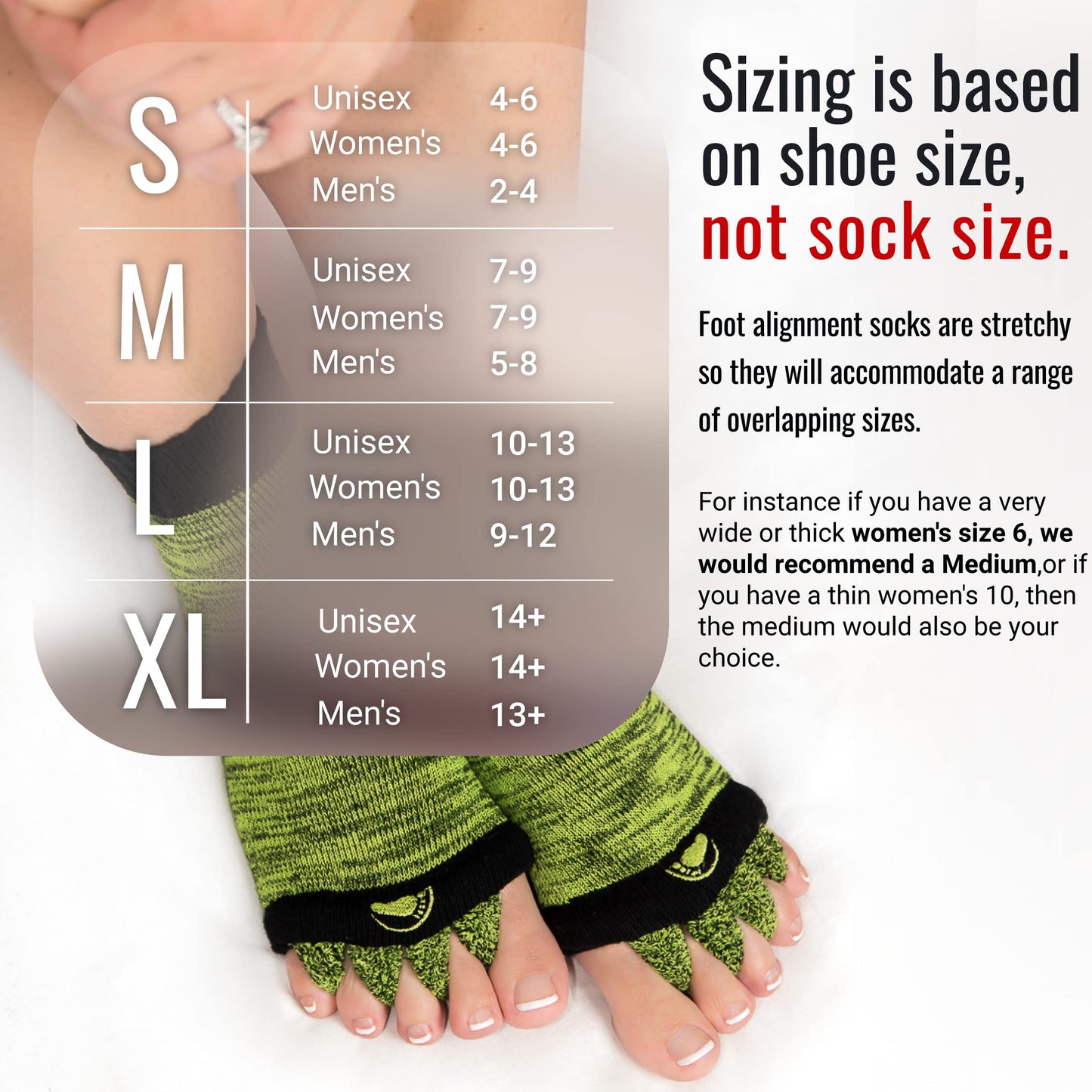 My Happy Feet Foot Alignment Socks with Toe Separators for Men or Women | Red - (Medium)