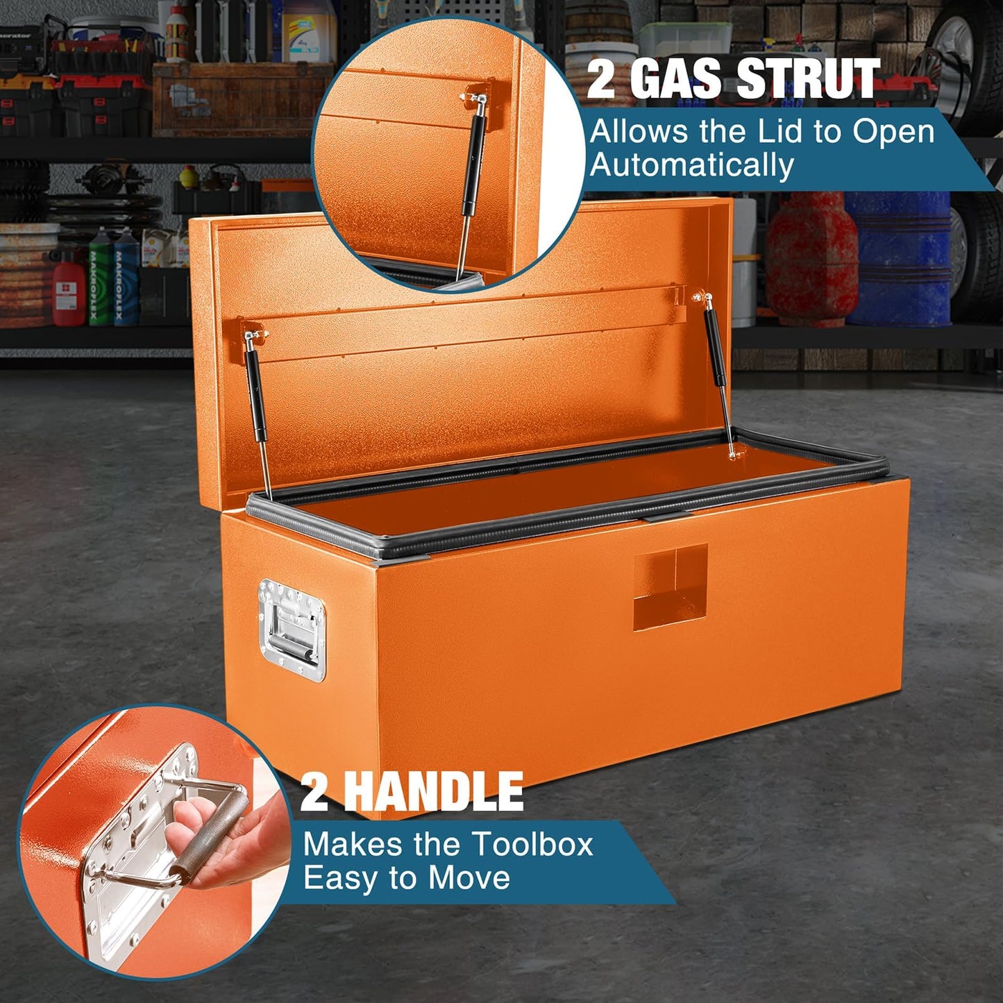 OUTLANE 15"X15"X24" Heavy Duty Steel Truck Bed Tool Box, Lockable Weatherproof Storage Organizer for Pickup, RV, Utility Trailer, Trailer Tongue & Jobsite, Powder-Coated Chest - Orange