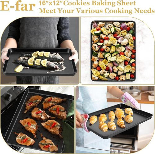E-far Non-Stick Baking Sheet - 16x12 Inch Carbon Steel Cookie Pan for Oven Roasting & Baking