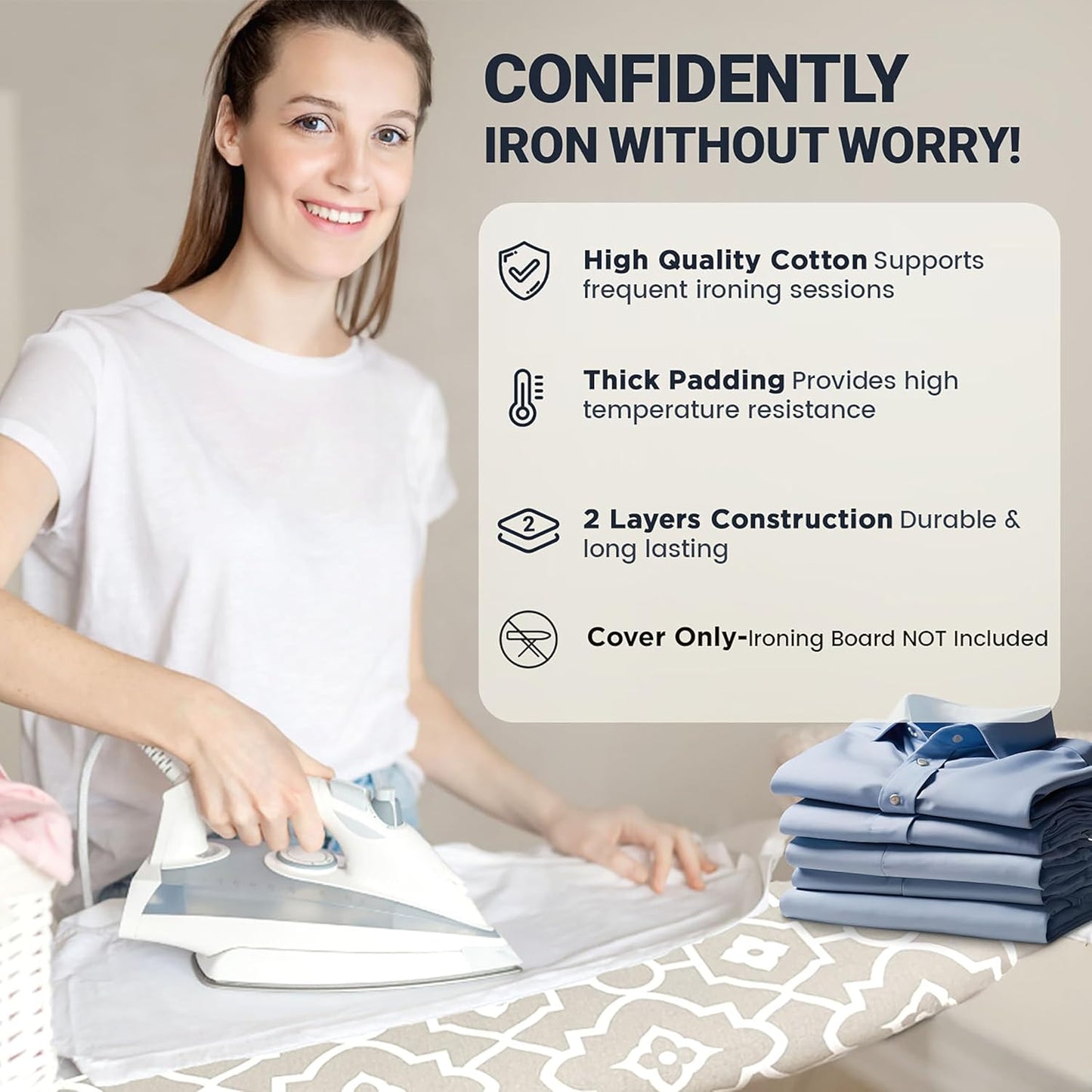 UniSimp Ironing Board Cover - Extra Thick Natural Cotton, Scorch & Stain Resistant | 15"x54" Size