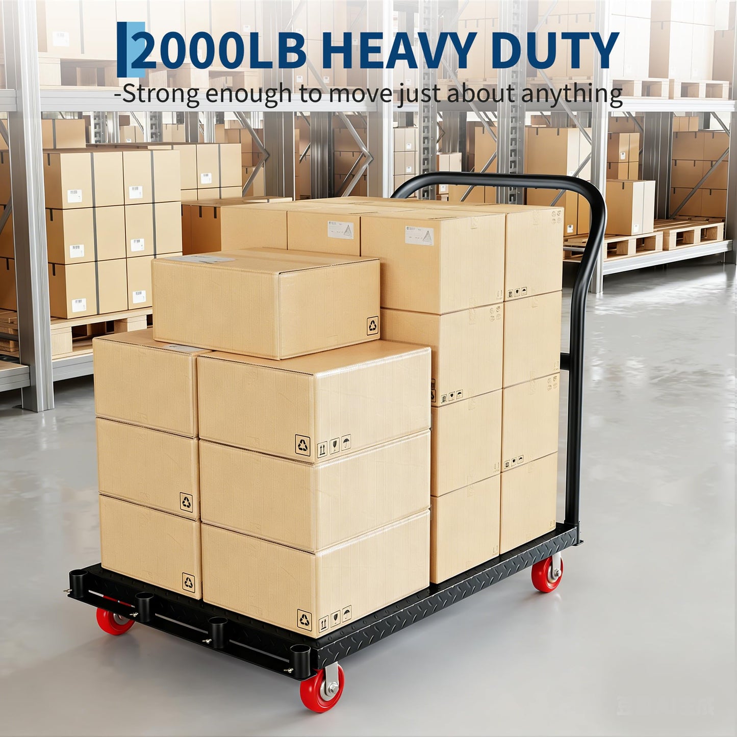 Garvee 2000LBS Capacity Folding Platform Truck with Side Handrails & 5" 360-Degree Swivel Wheels, All-Weather 37x24 Inch Dolly for Easy Assembly and Storage