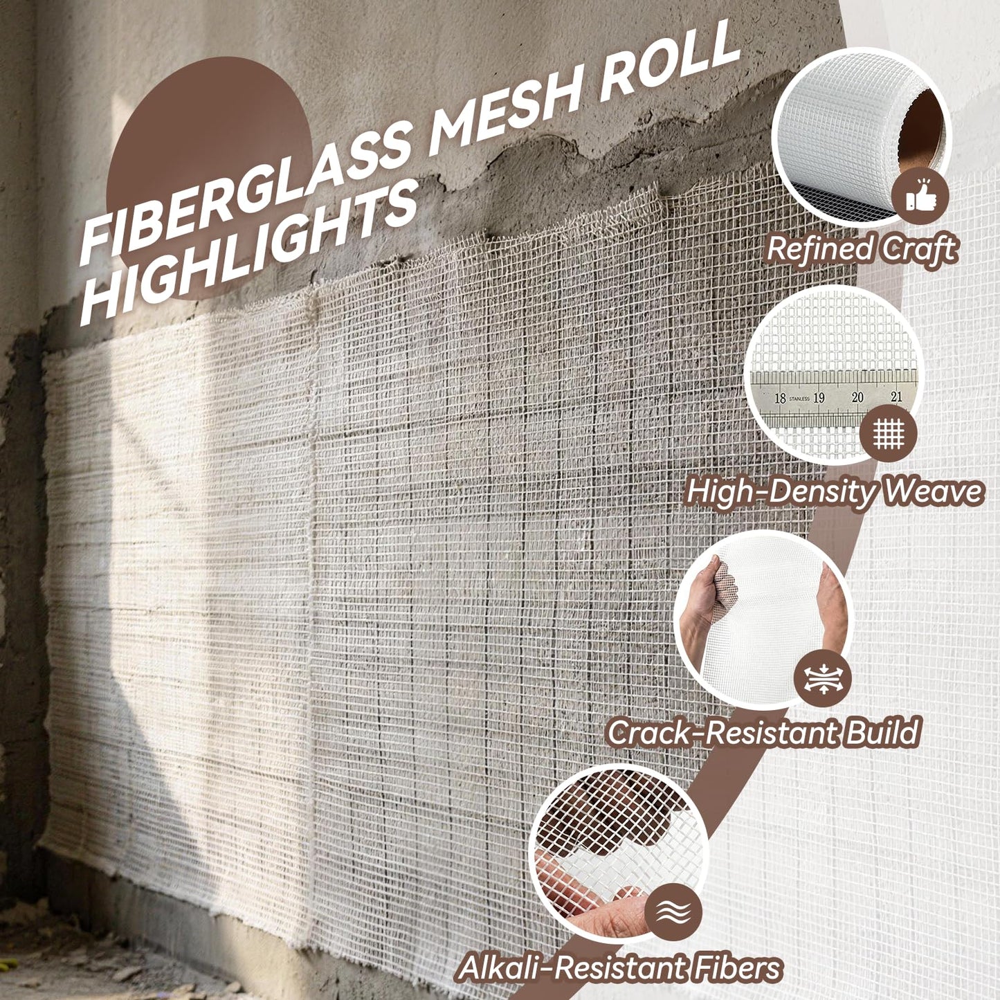DRKSBESTO 3.3x328ft Fiberglass Mesh Roll, 160g/m² White Stucco Mesh for Concrete. Enhanced Strength & Stability for wall Crack Repair, Interior/Exterior Construction, and Ceilings Seam Reinforcement.