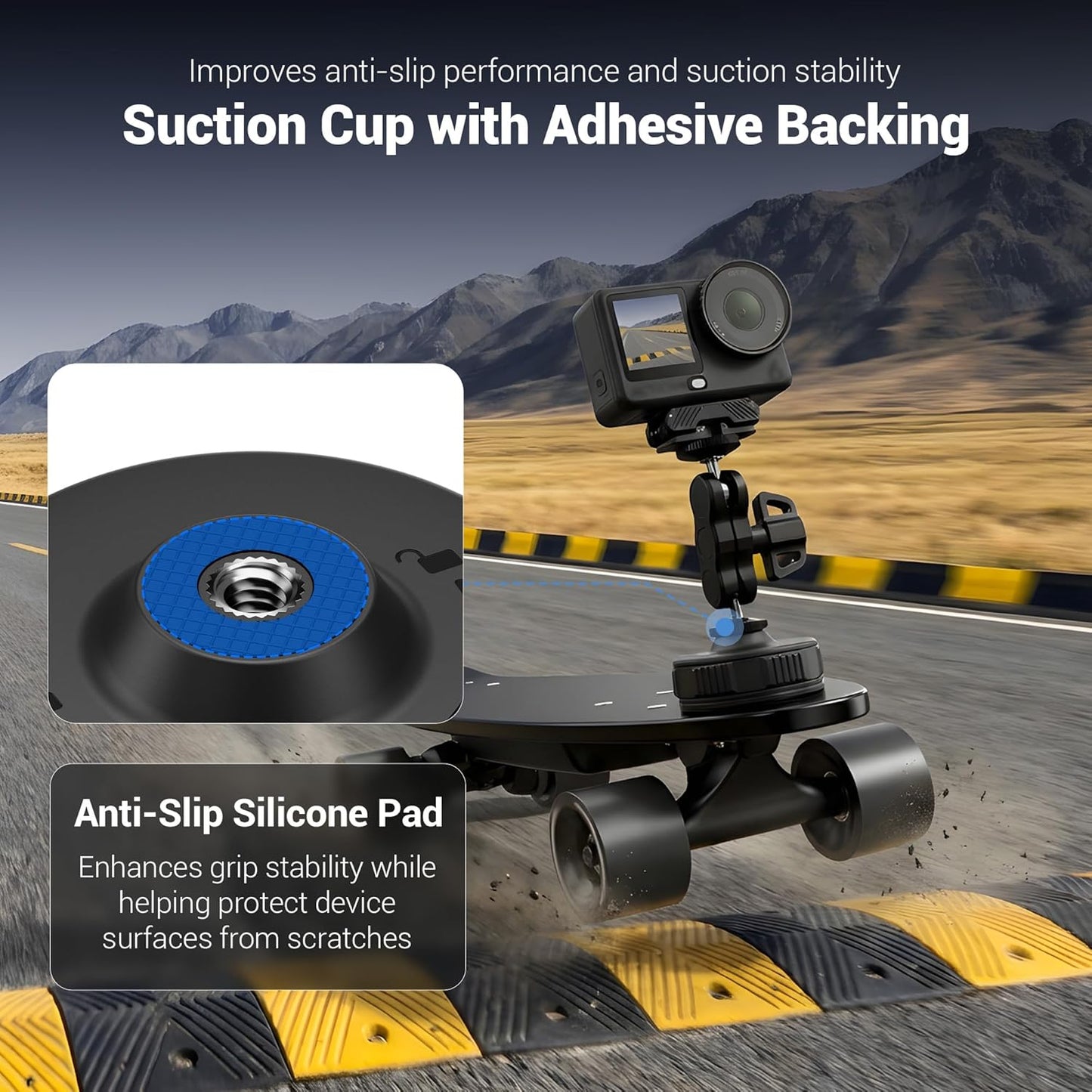 JJC 1/4" 4/3, 6/5 Pro/4, 13, Insta360 X5 Portable Camera Suction Cup Mount with Female Hole, Twist-Lock Vacuum Suction