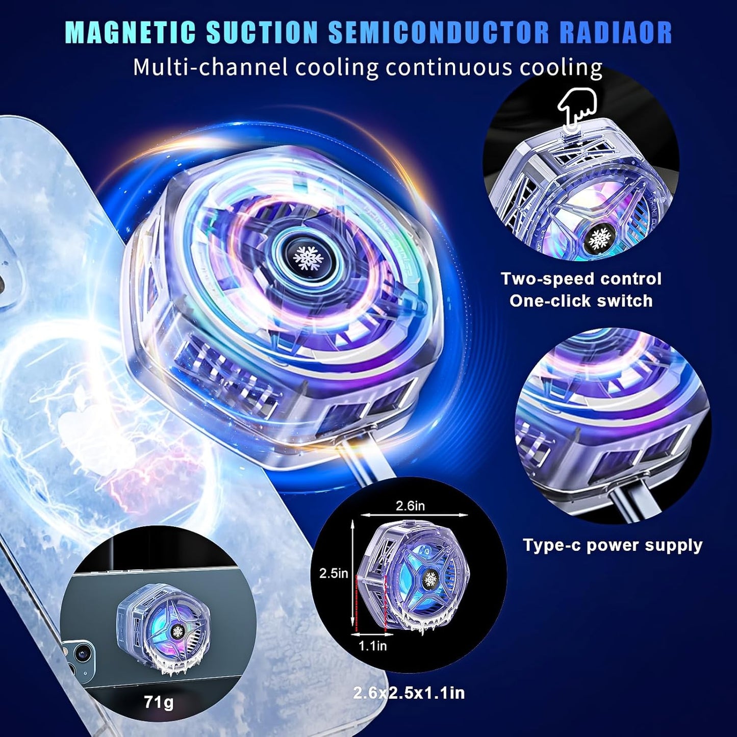 12-16 Phone Cooler for Gaming Streaming Radiator with LED Display Semiconductor Cooling Ideal for iPhone Compatible