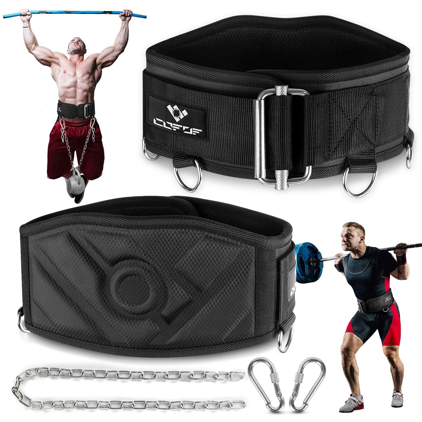 3-in-1 Weighted Pull Up Belt, Weight Lifting Dip Belt with 40.6 IN Chain & Self Locking, Weighted Gym Belt for Pull Up, Squat, Powerlifting & Deadlift, Capacity Up to 350 LBS(Black Size M)