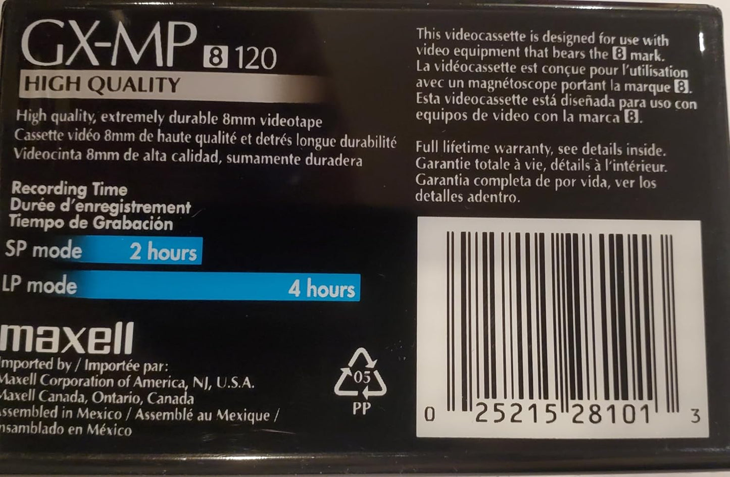 Maxell PG-120 Cassette 8mm GX-MP Metal Particle Video Tape for Camcorder