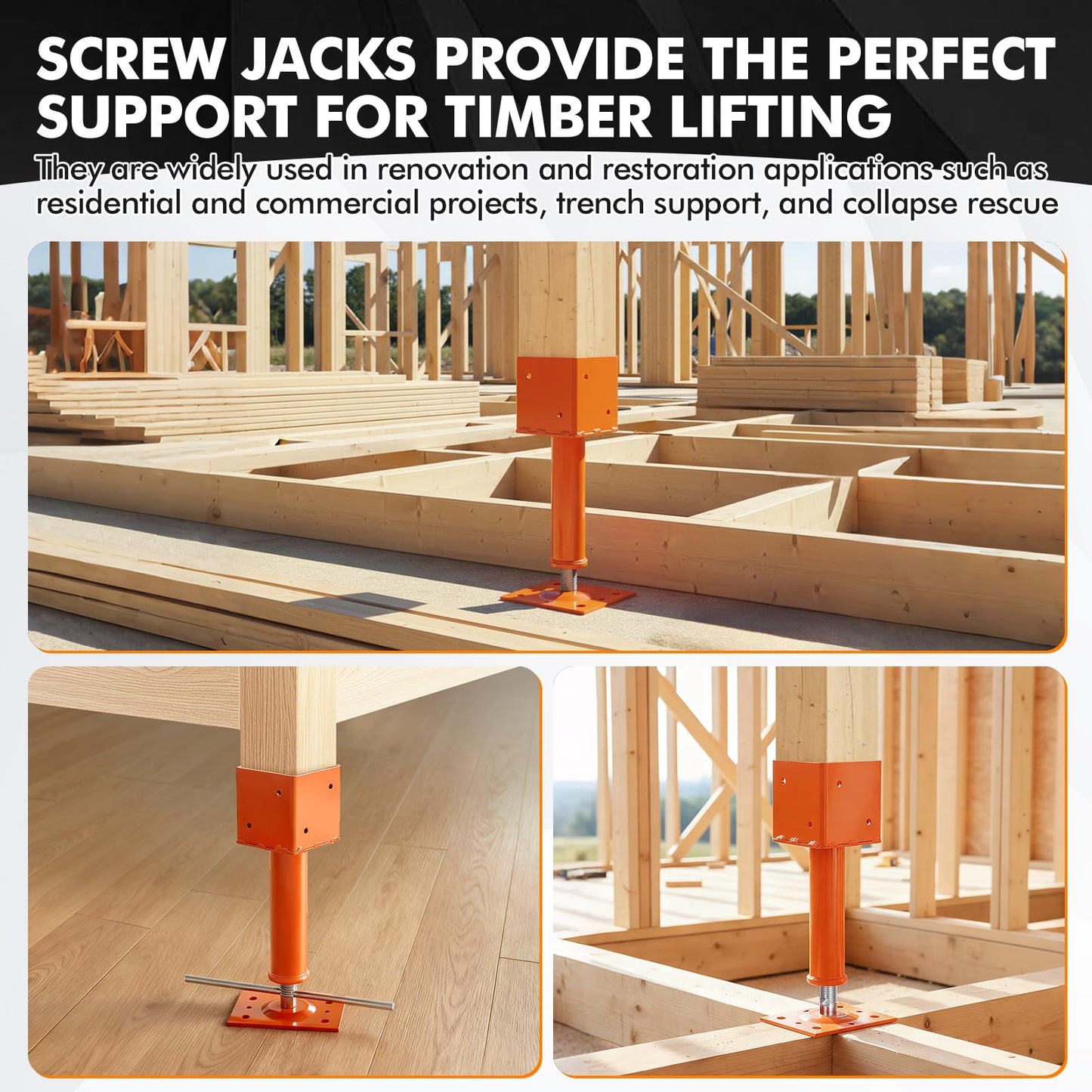 Screw Jack Post,4" x 4" Adjustable House Floor Jacks,13.4"-18.7" Height Range,24000 lbs Max Load Capacity, Temporary House Jack Pole,Lifting Floor Crawlspace Basement Shore Beam (4-PCS)