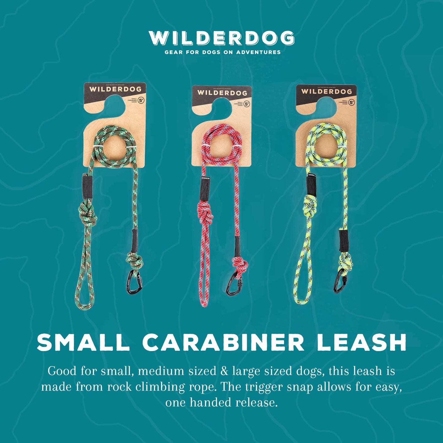 Wilderdog Climbing Rope Small Carabiner Dog Leash - Cascade - 5 ft