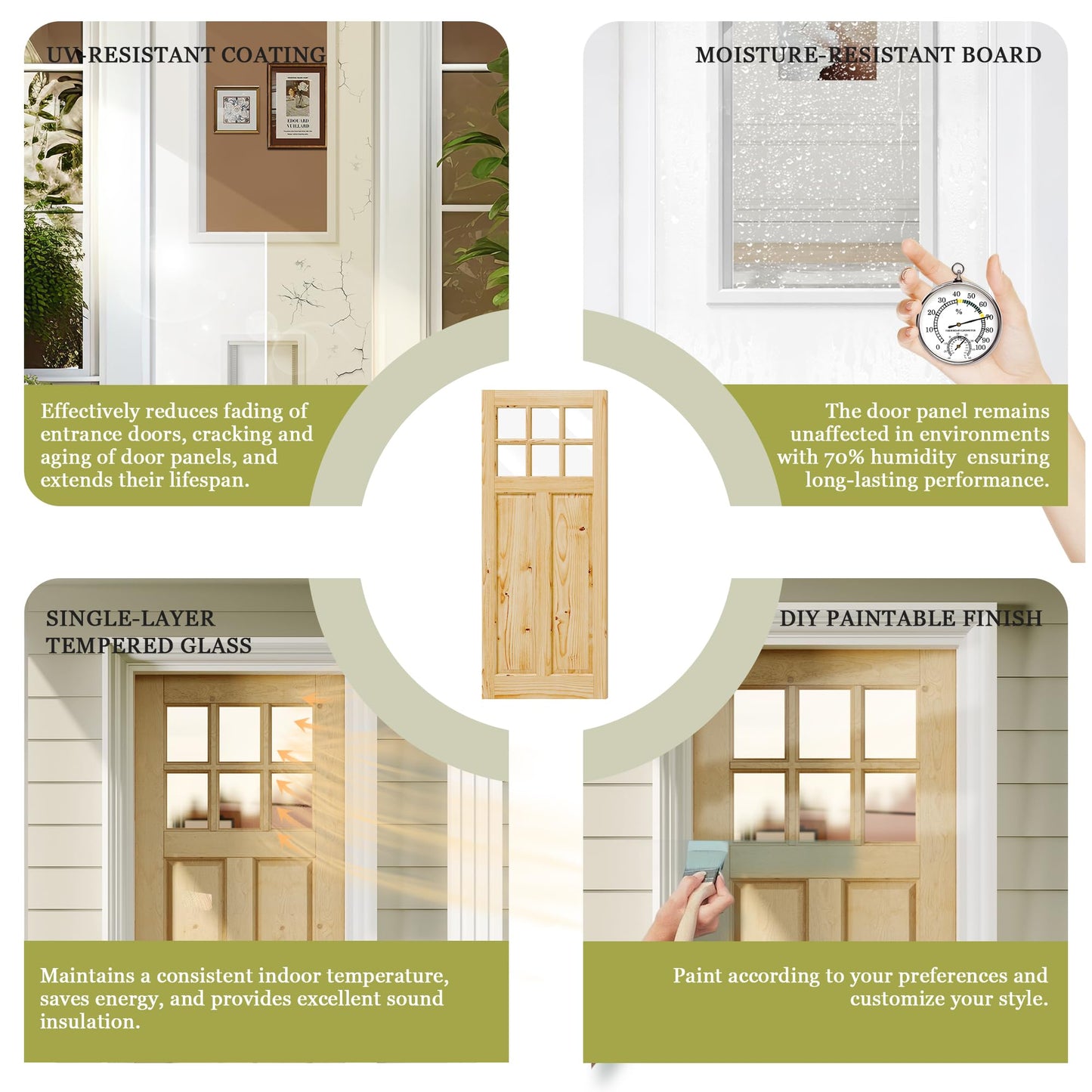 Lakenyon Front Door 30" x 80", 6-Lite Clear Glass Exterior Prehung Door, Left-Hand Inswing Entry Door, Solid Wood Frame, Door Slab + Prehung Door Jamb Kit with 4 Black Hinges, Waterproof Primer