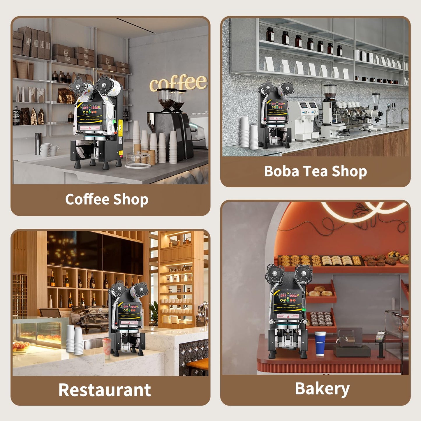 FEST Cup Sealing Machine, 90/95mm Caliber Cup Fully Automatic Sealer Machine with Digital Panel for Bubble Milk Tea Coffee Shop,Seals 550-650 Cups/H