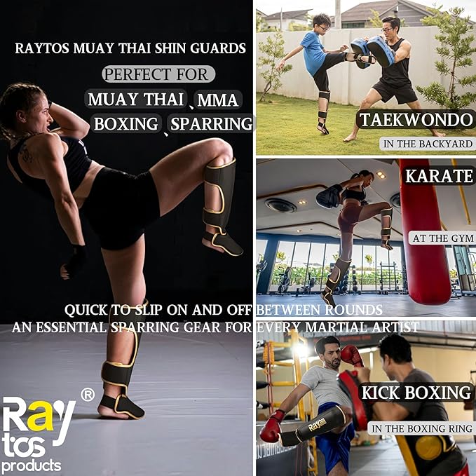 Muay Thai Shin Guards - MMA Kickboxing Leg Instep Protective Pads, Martial Art Sparring Gear for BJJ Karate Boxing Taekwondo Training, Men Adults Kids Children