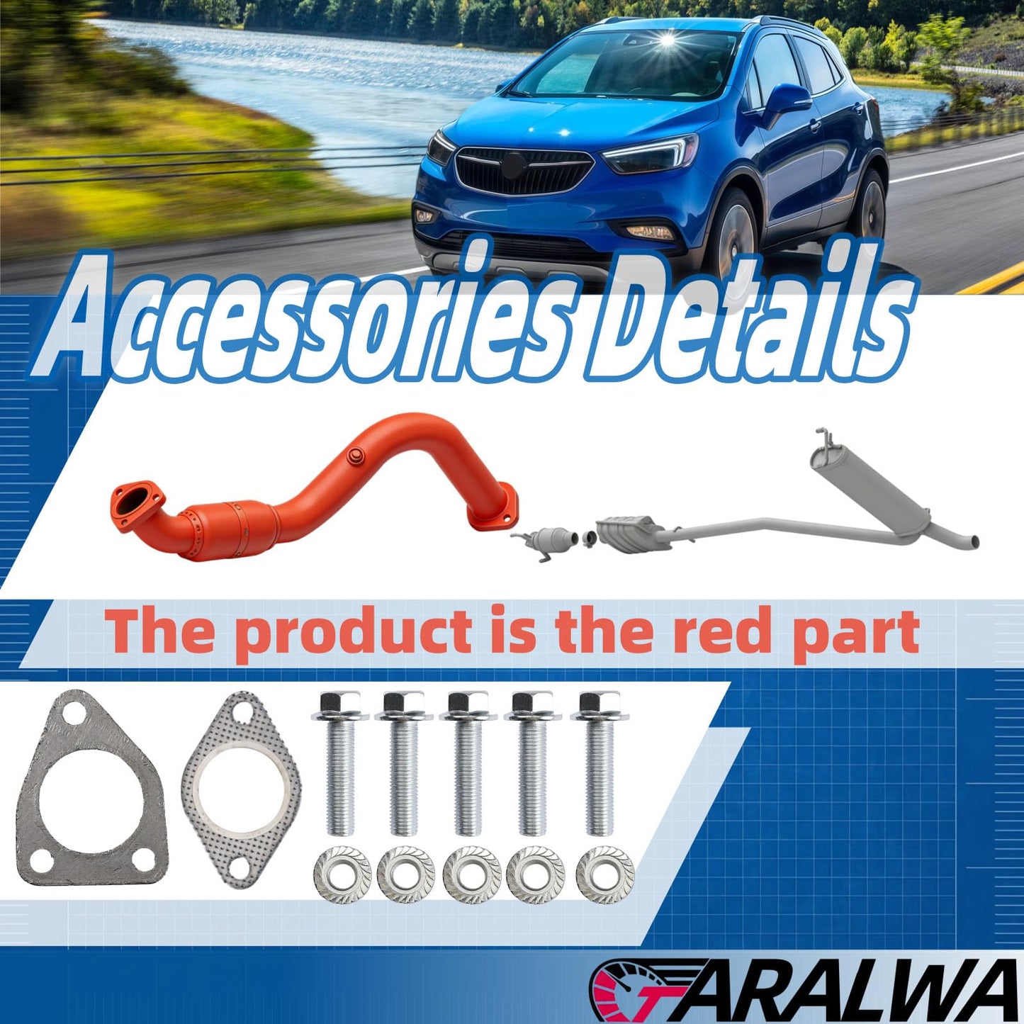 TARALWA Exhaust Front Flex Pipe Assembly,Direct Fit for 13-18 Buick Encore 1.4L;15-19 Chevrolet Trax 1.4L,409 stainless steel Construction,(with Flange Bolts/Gaskets) OE Replacement Part,T-52572