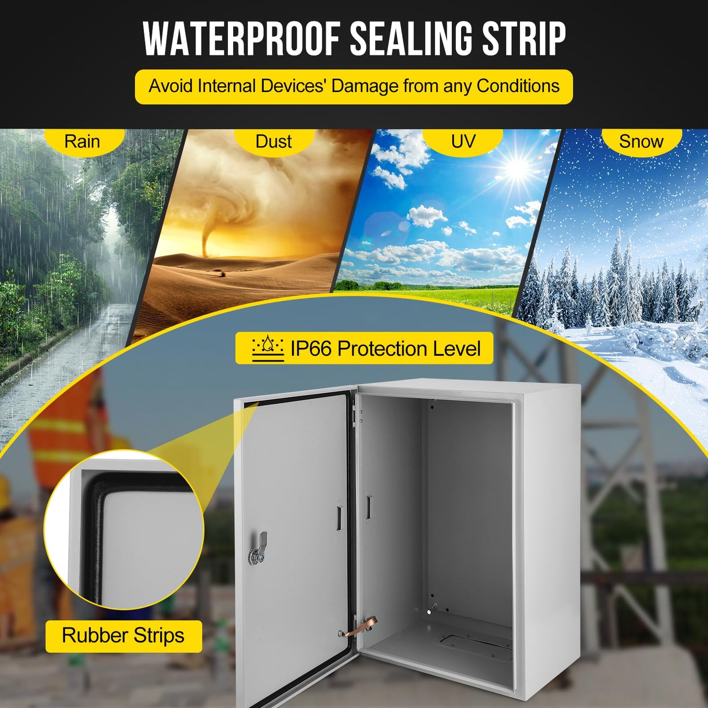 Electrical Box, 24 x 16 x 12'' NEMA 4X Steel Electrical Box, IP66 Waterproof & Dustproof, Outdoor/Indoor Electrical Junction Box, Lockable Junction Box