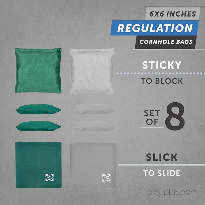 Professional Cornhole Bags - Set of 8 Regulation All Weather Double Sided - Sticky Side/Slick Side Bean Bags for Pro Corn Hole Game