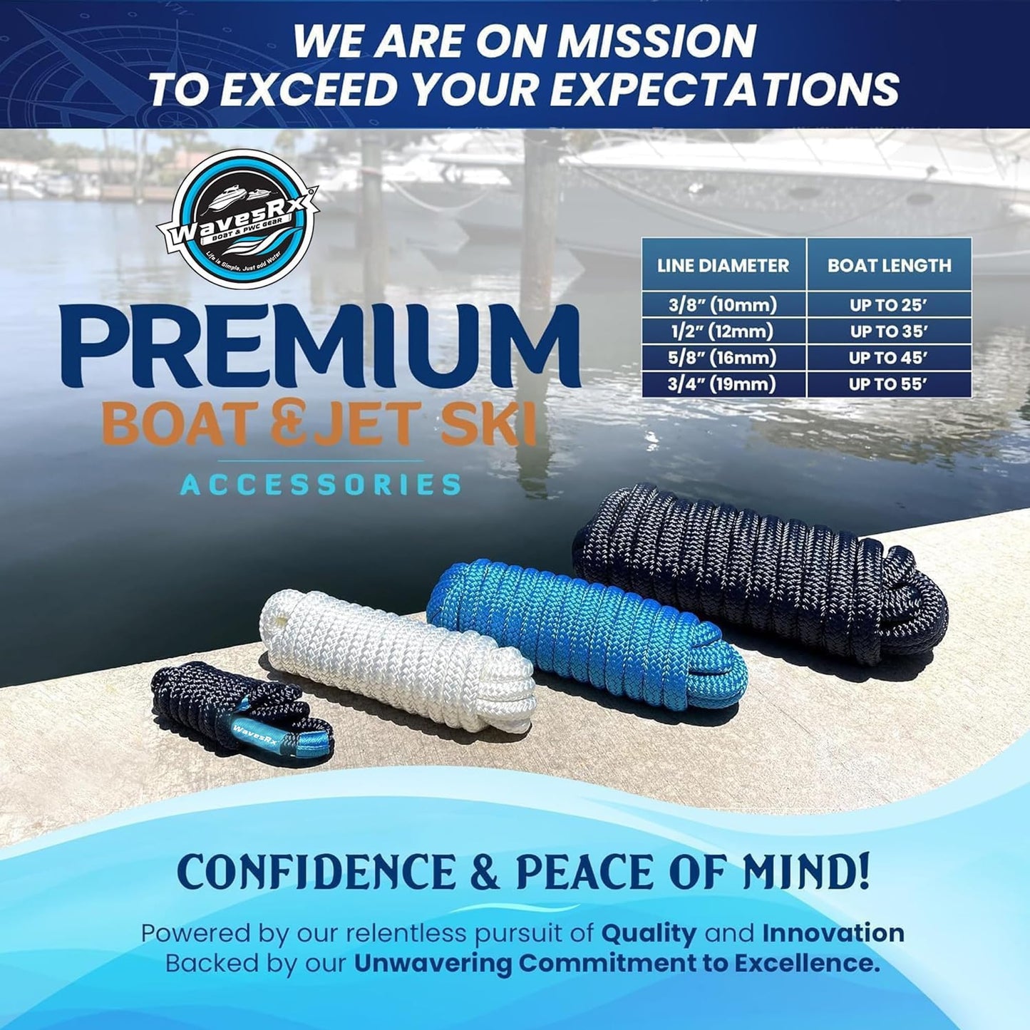 Premium Nylon Boat Dock Lines & Ropes for Docking 3/8'' x 15' | Double Braided Marine Rope & Mooring Line| Boat Ropes for Docking with Loop | UV & Saltwater Resistant Dock Ropes for Boats & Pontoons