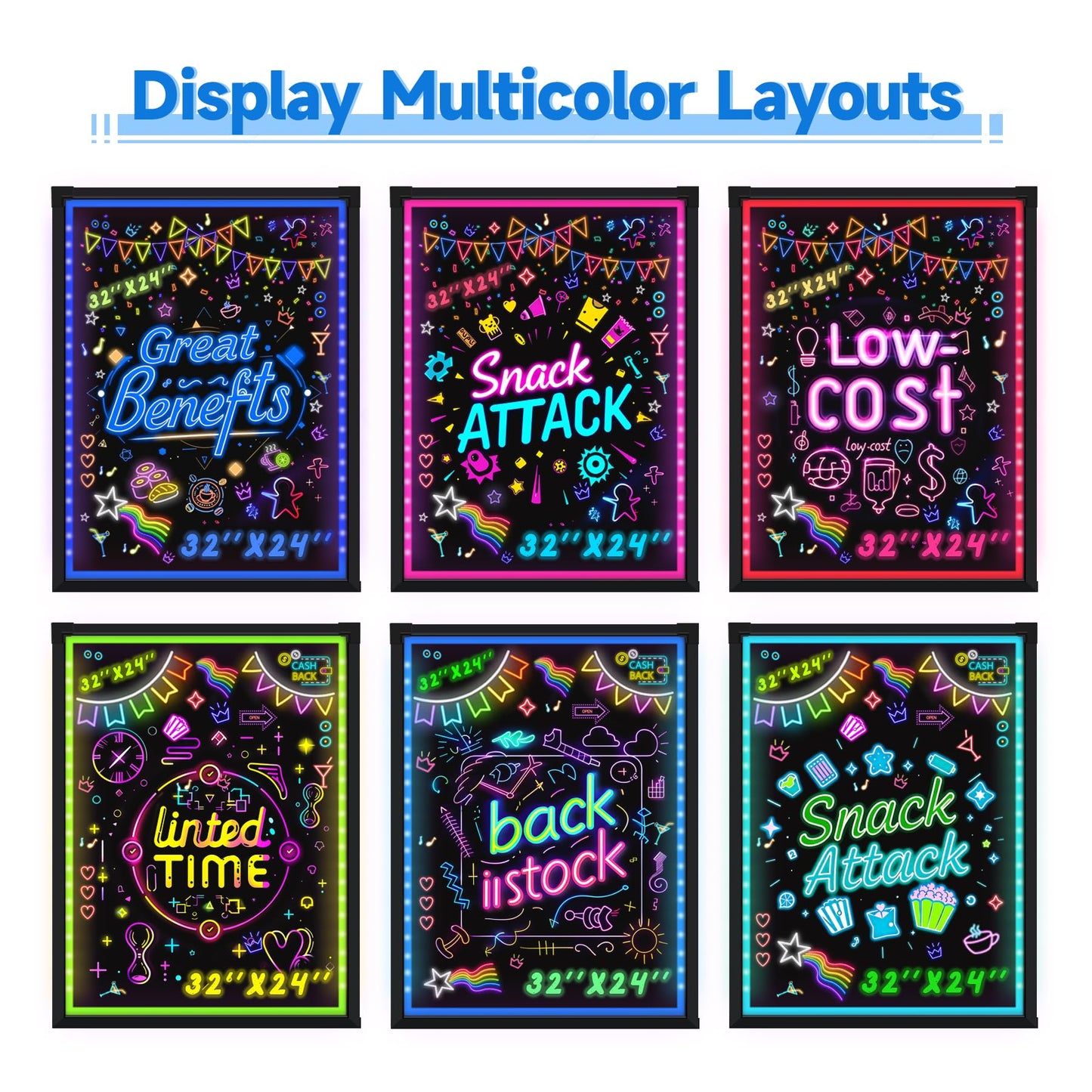 Hosim Standing A-Frame LED Message Writing Board, 32”x 24" Illuminated Erasable Neon Restaurant Menu Sign Board with 8 Colors Markers & 16 Lighting Colors DIY Chalkboard Light Up Sign