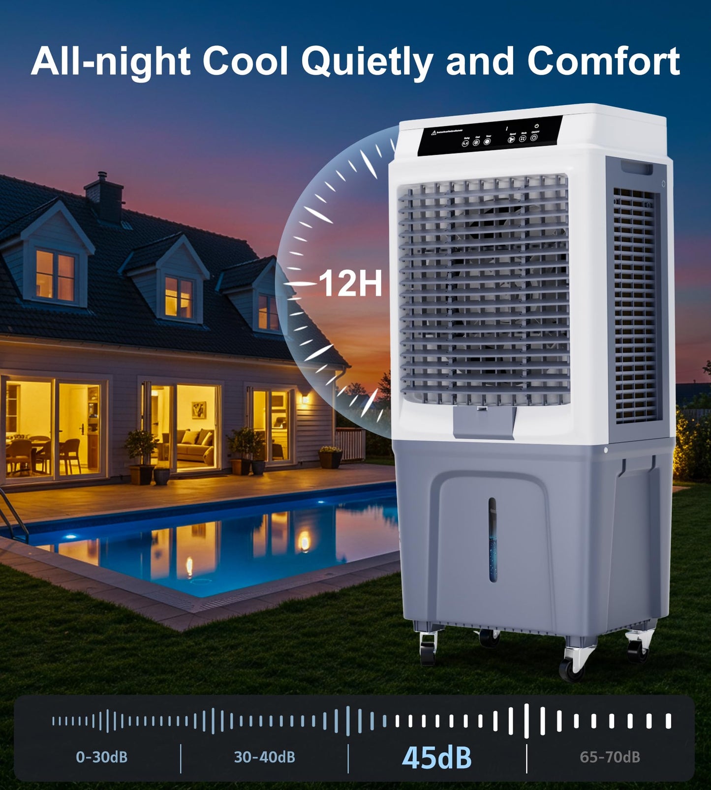 KEGIAN Swamp Cooler, 3880CFM Evaporative Air Cooler with 10.6 Gal Water Tank, 3 Speeds, Remote, 120° Oscillation, Windowless Portable Air Conditioners for Garage, Patio, Indoor/Outdoor Use