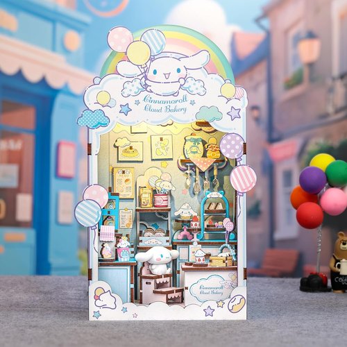 Hands Craft Cinnamoroll Cloud Bakery Book Nook Kit - Kawaii 3D Puzzle with LED Lights | DIY Wooden Decor