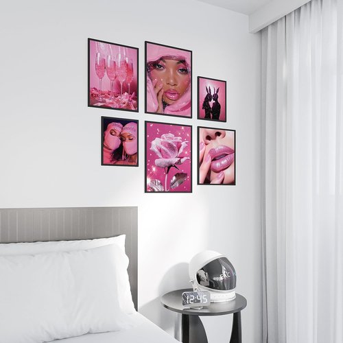 EXCOOL CLUB Pink Room Decor - Aesthetic 12x16 Hot Pink Wall Art Prints for Trendy Teen Girls Dorm (Unframed)