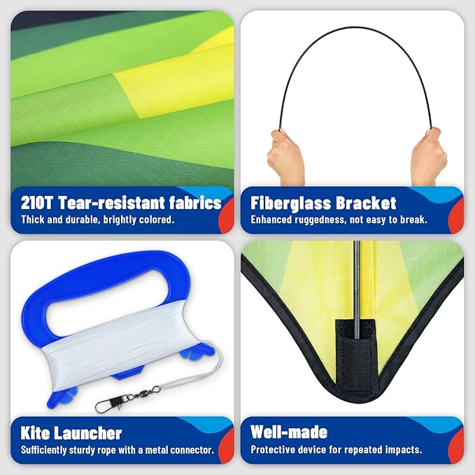 Red Green Blue Three Piece Large Delta Kite,Extremely Easy to Launch for Beginners,Kites for Kids and Adults,Kite for Outdoor Activities Family Parties and Beach Games(Green+Red+Blue, 3)
