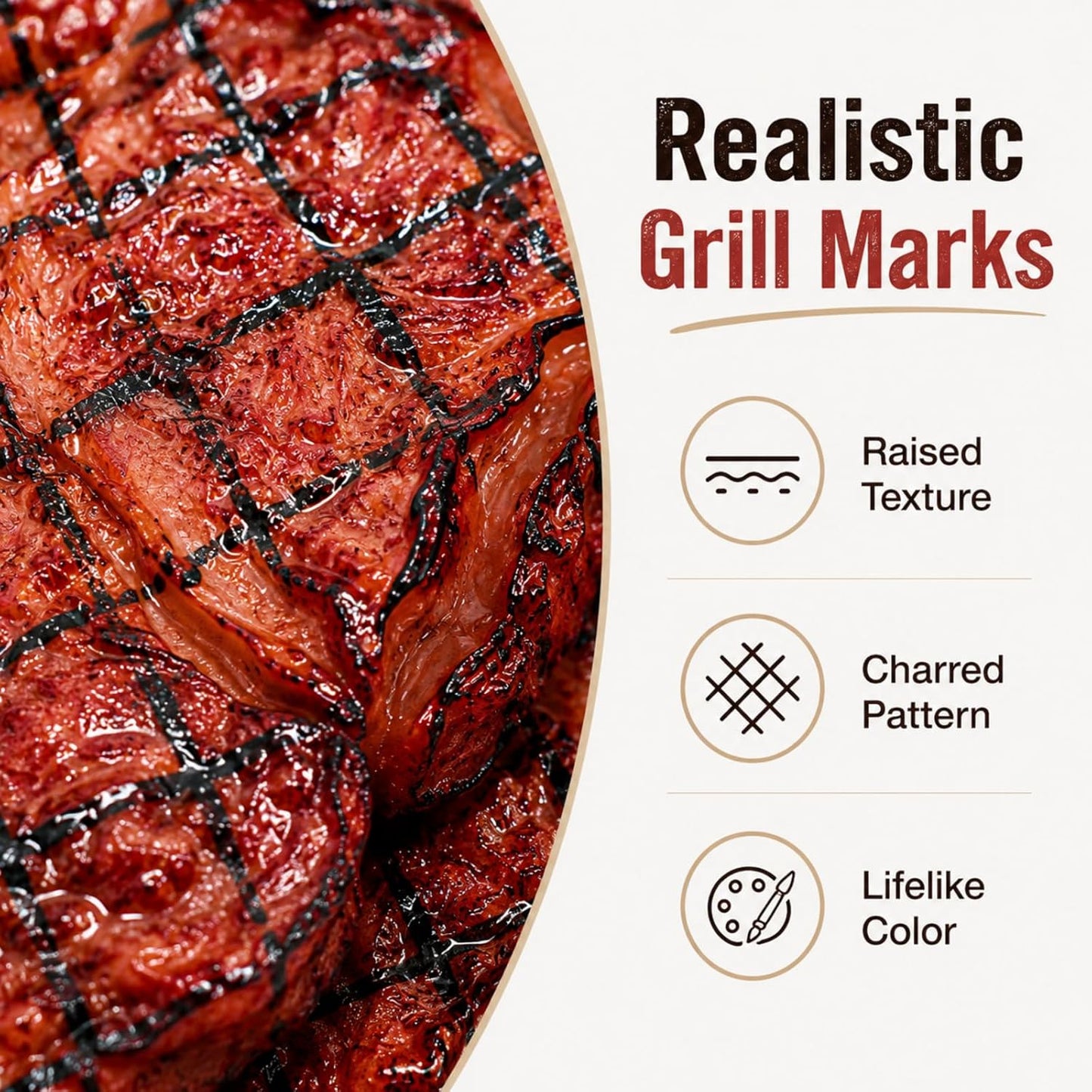 3 jojofuny Pcs Fake Steak Props, Realistic Artificial Grilled Steak Model, Cooked Meat Food Replica with Grill Marks