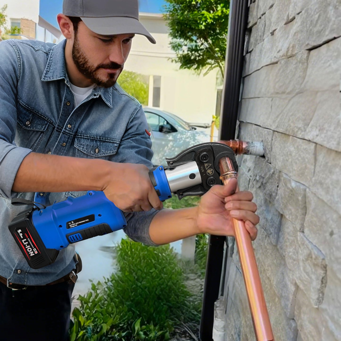 18V Press Tool for Copper Pipe 50kN Battery Powered Electric Hydraulic Pipe Crimping Tools with 1/2", 3/4", 1" Jaw Copper Tube Fittings Crimper Pliers with Brushless Motor