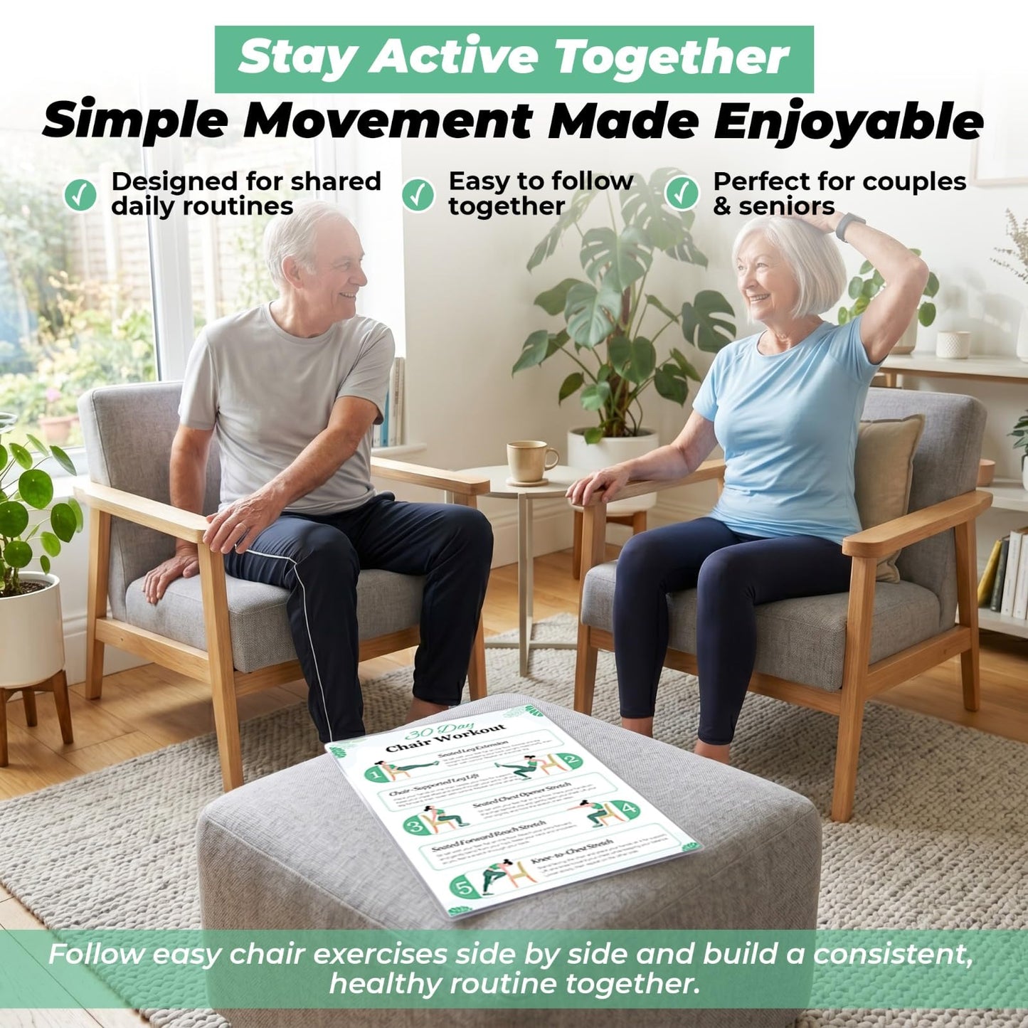 Chair Yoga Poster for Seniors & Beginners - Set of 6 Laminated Workout Posters - Gentle Seated Exercises for Stiffness, Joint Pain & Stress Relief - Easy to Follow 30-Day Challanges Home Workout Guide