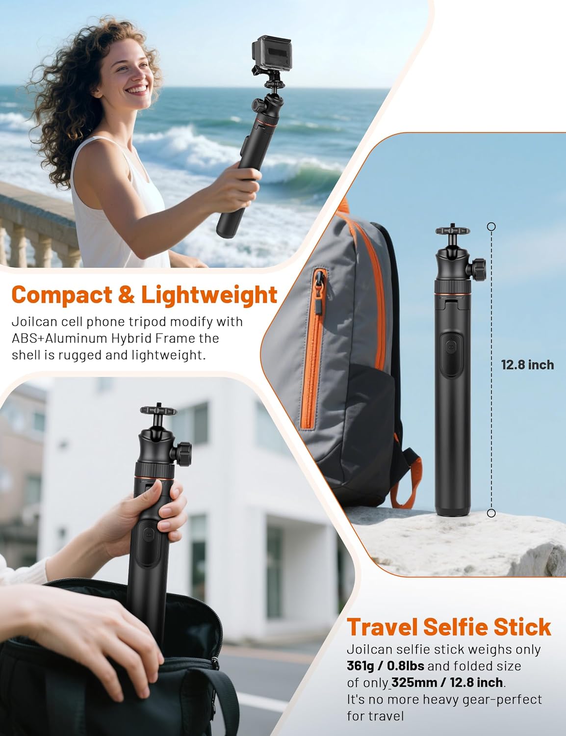 JOILCAN 64" 360 Tripod for iPhone & Camera, Selfie Stick with Ball Head Remote & Phone Holder, Extendable Portable