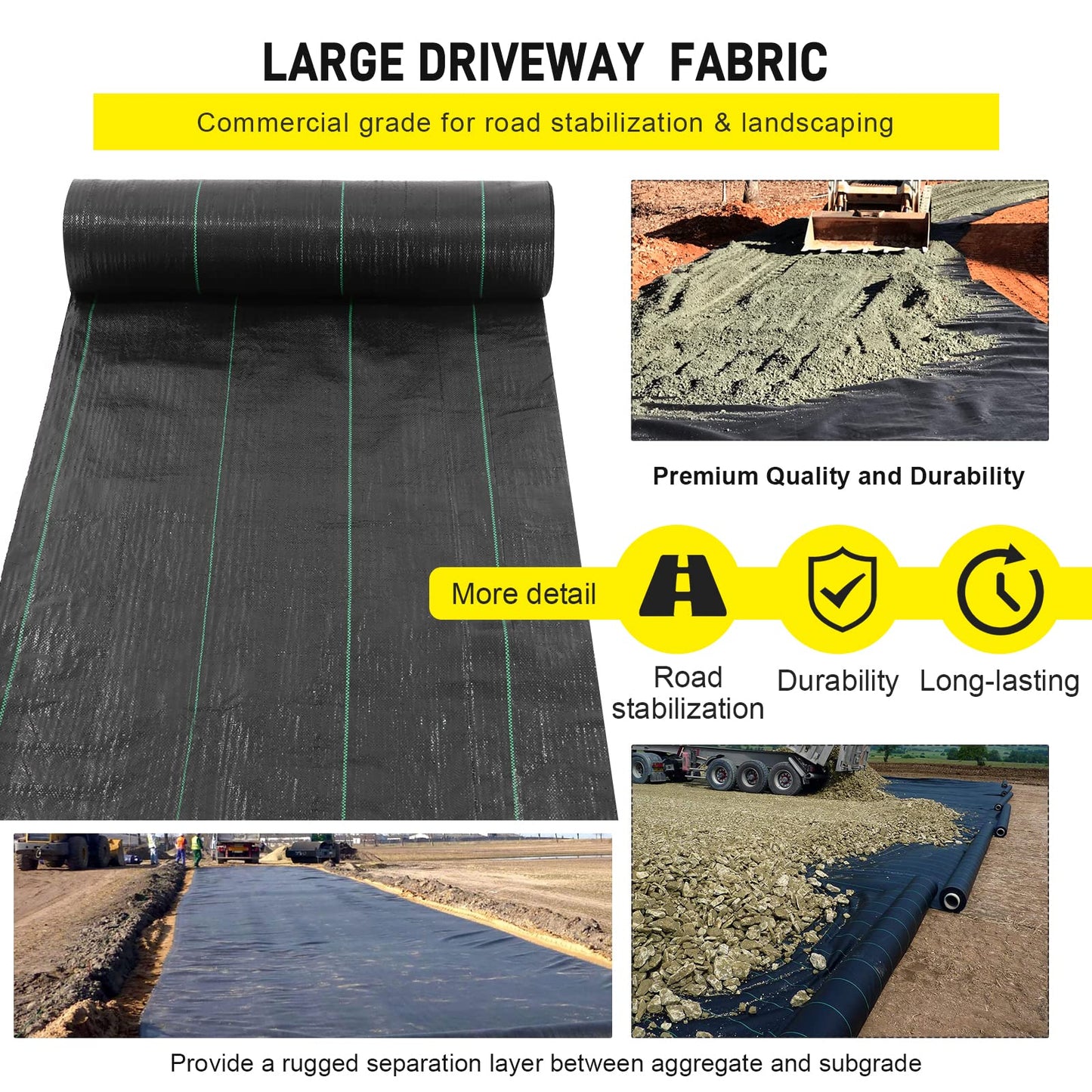 Driveway Fabric, 13x115 ft Road Fabric Commercial Weed Barrier Fabric, Landscape Fabric Heavy Duty 3.5OZ French Drain Fabric for Erosion Control,Landscape Fabric,Weed Barrier,Construction Projects