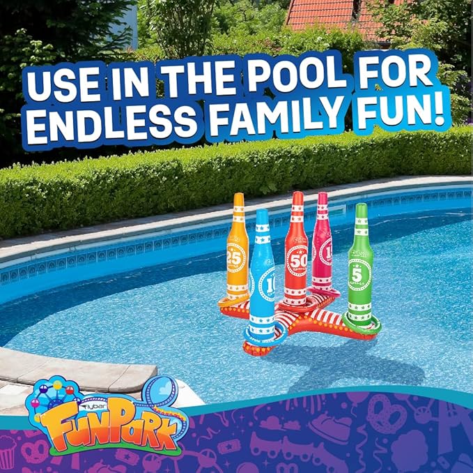 Flybar FunPark Ring Toss Game for Kids and Family, 3 Feet Tall, Includes 5 Colorful Rings, Inflatable Giant Outdoor Games for Adults and Family