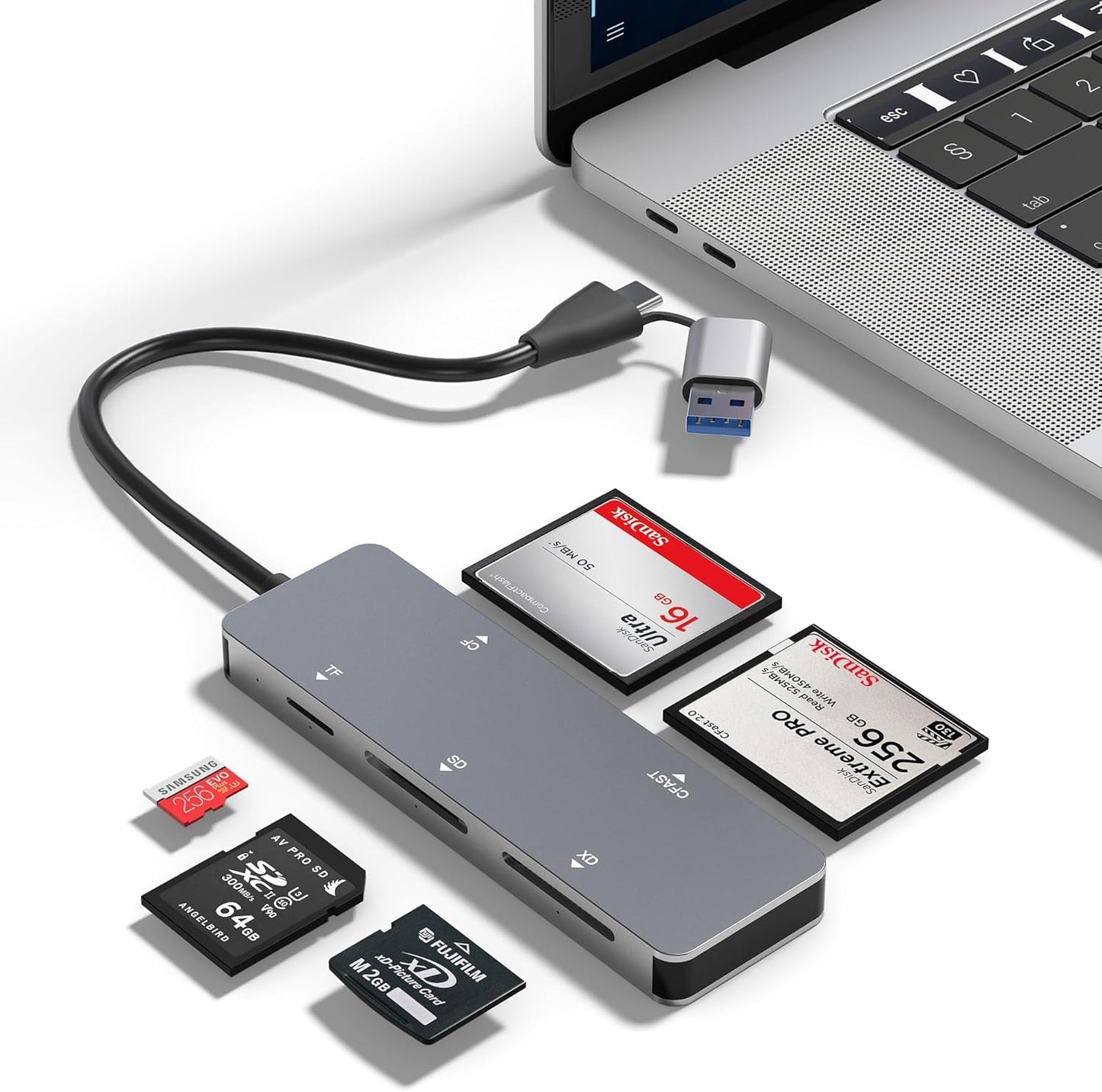 Rytaki 5-in-1 2.0 5Gbps CFast Card Reader, USB C/A Card Reader for Computer & Camera with Dedicated CFast Slot