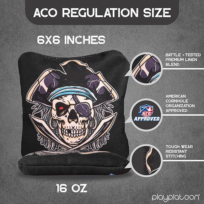 Play Platoon Cornhole Bags Set of 8 Regulation Professional Corn Hole Bean Bags ACO Approved, Competition Weight, Slick and Stick