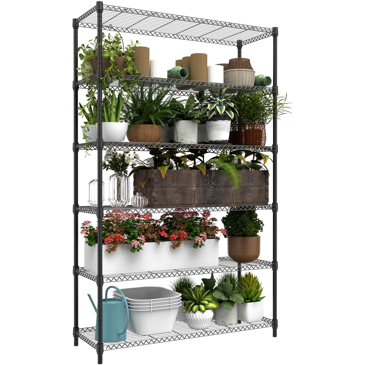 M MZG 6 Tiers Storage Shelves Load 2100LBS, Metal Shelving Wire Metal Shelving Unit Shelves for Storage Adjustable Garage Shelving for Pantry Kitchen Garage Black 17.7" D x 47.3" W x 82.4" H