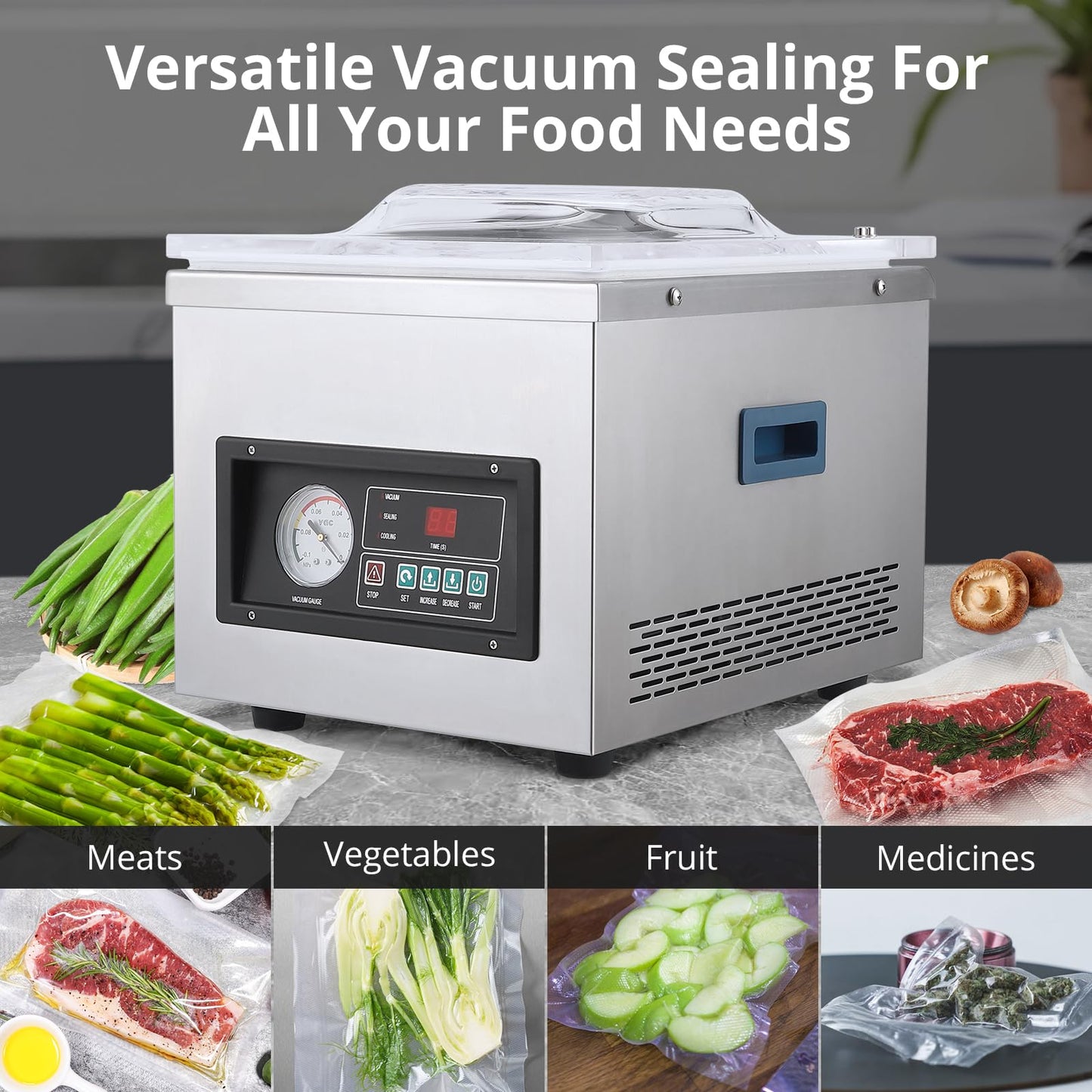 GarveeHome Chamber Vacuum Sealer machine, 12 in, 6.5 m³/h Pump Rate, Excellent Sealing Effect with Automatic Control, Household and Commercial Vacuum Sealing Machines with Stainless Steel Structure