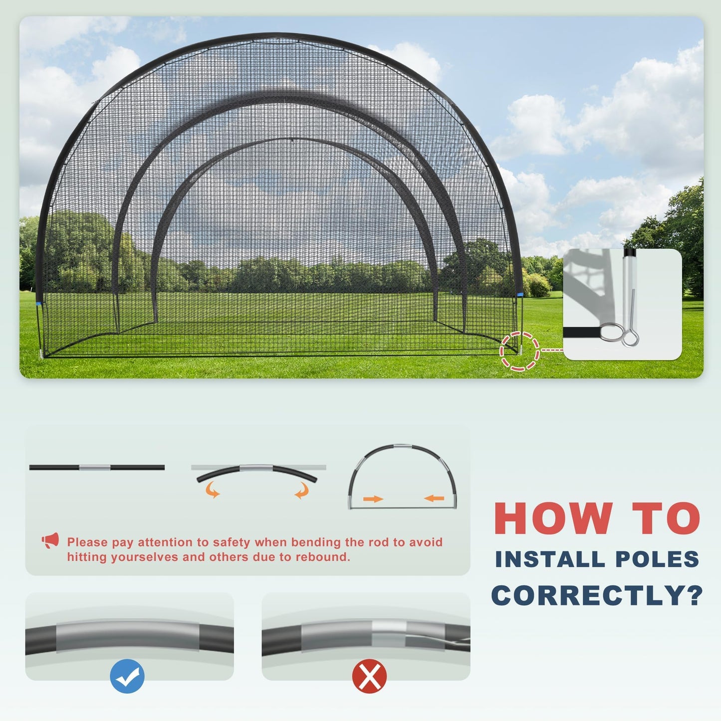 SHANTRA Batting Cage with Frame and Net, 13ft & 22ft Baseball Batting Cage for Backyard, Baseball & Softball Hitting Cage Netting for Outdoor Hitting & Pitching Practice,22×13×9ft