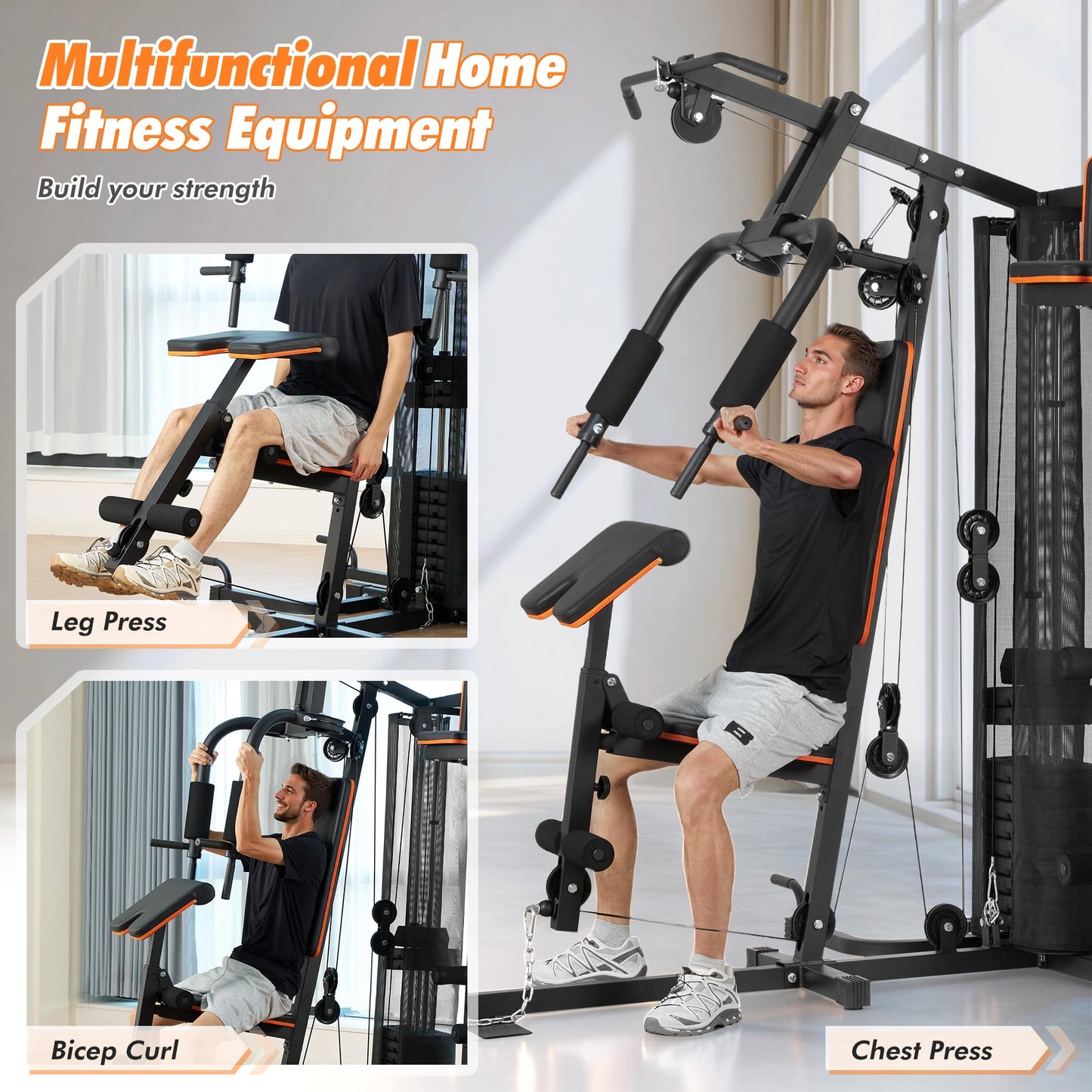 Home Gym with 118 LBS Weight Stack, Multifunctional Workout Station, All-in-One Exercise Equipment for Full Body Strength Training