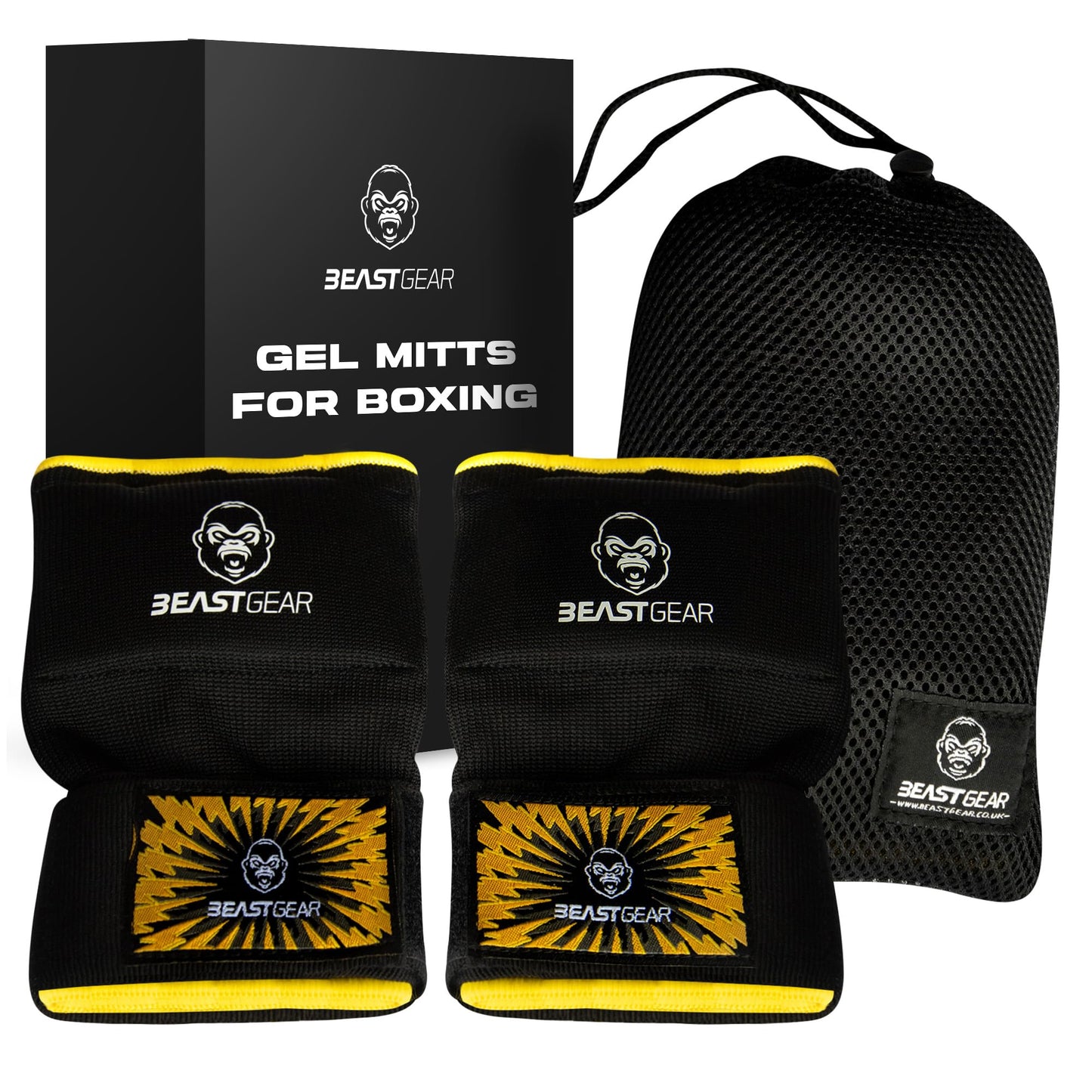 Beast Gear Hand Wraps Boxing Inner Gloves with Gel Padded, Quick 100cm Wrist Straps for Men & Women - MMA, Muay Thai, Kickboxing & Martial Arts Training (L)