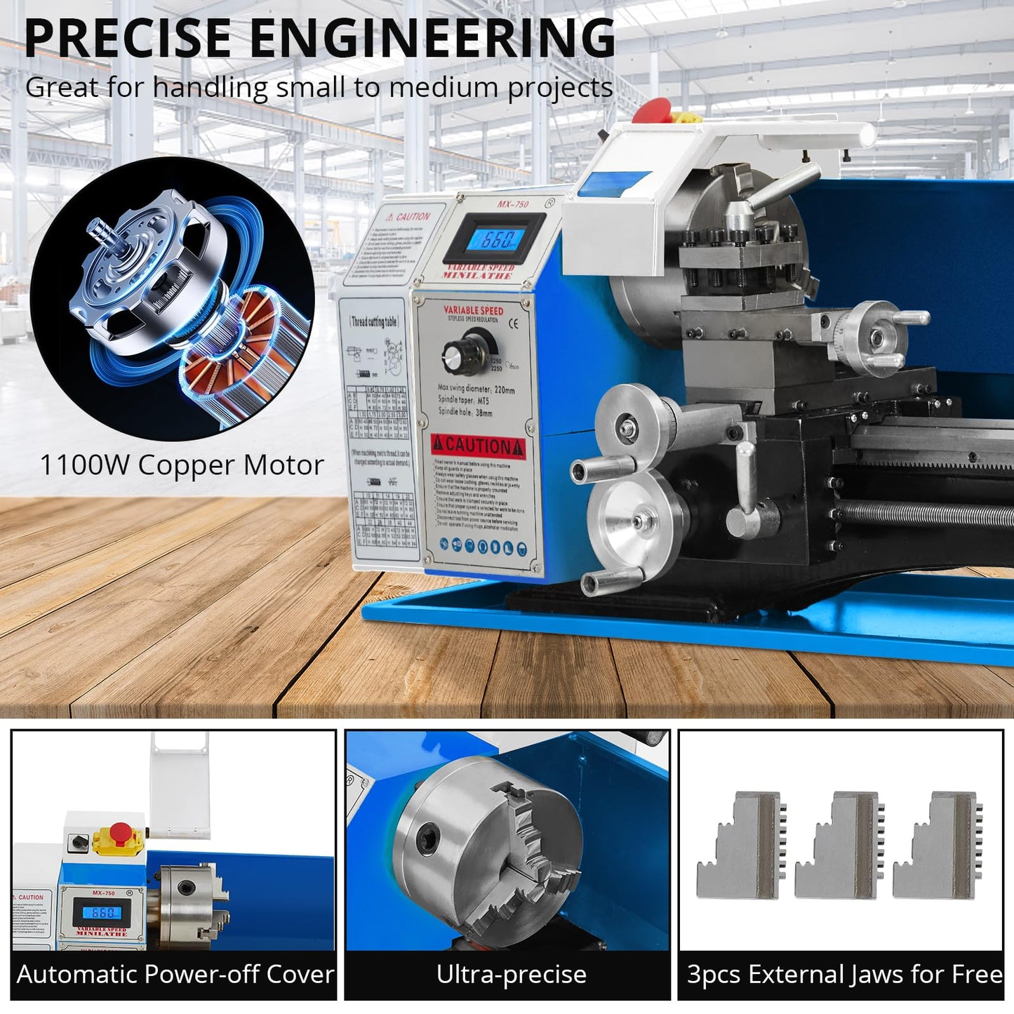 GarveeTech Metal Lathe, 9 in x 30 in Mini Metal Lathe 0-2500 RPM Variable Speed, 1100W Benchtop Lathe with 5 in 3-jaw Chuck, Precision Lathe Machine with Metal Gears and Tool Box for Metal Turning