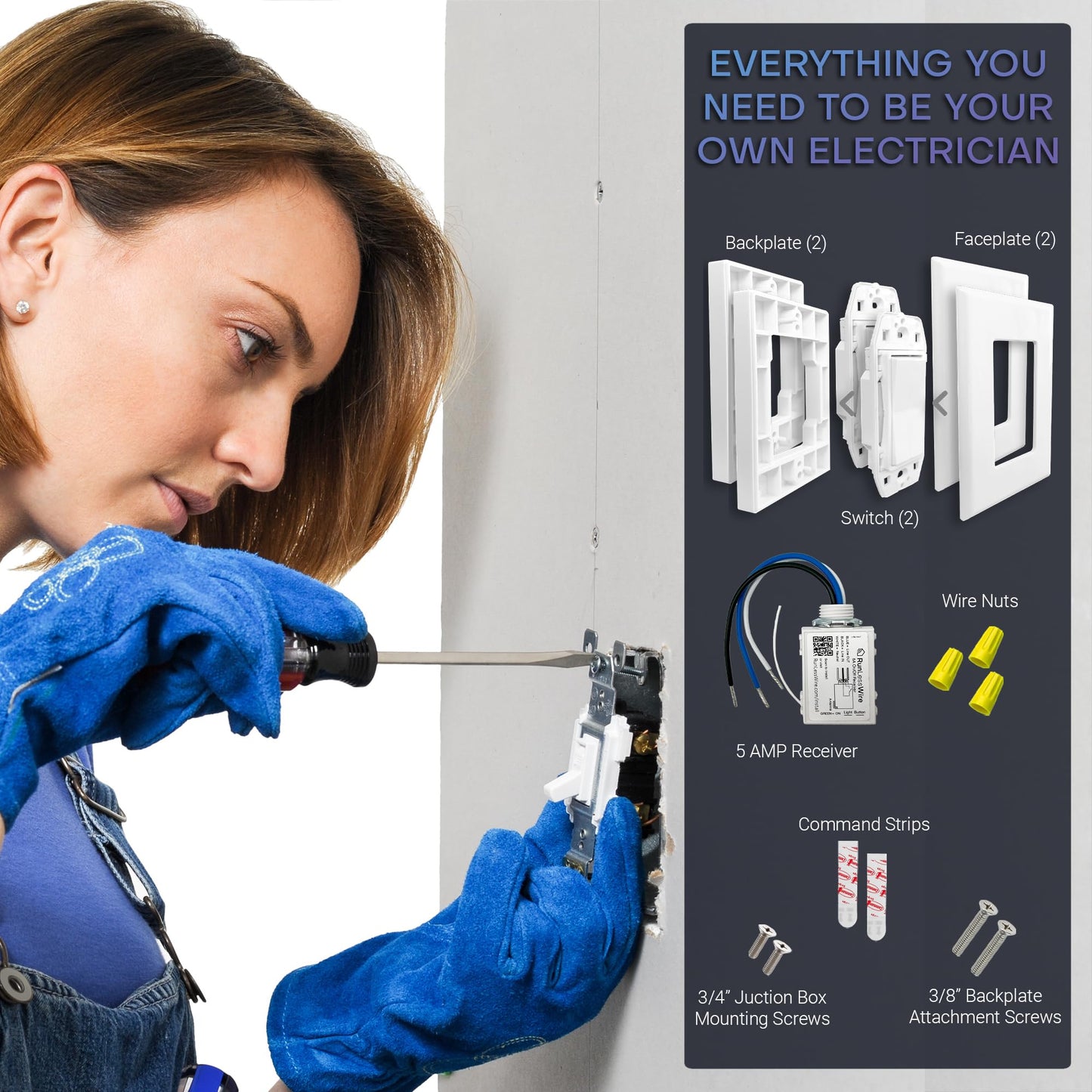 RunLessWire 3-Way Battery-Free DIY Wireless Light Switch Kit 150ft RF Range Self-Powered by Kinetic Energy for Hallways & Stairways: 2 Remote Switches Control 1 5A On/Off Receiver White