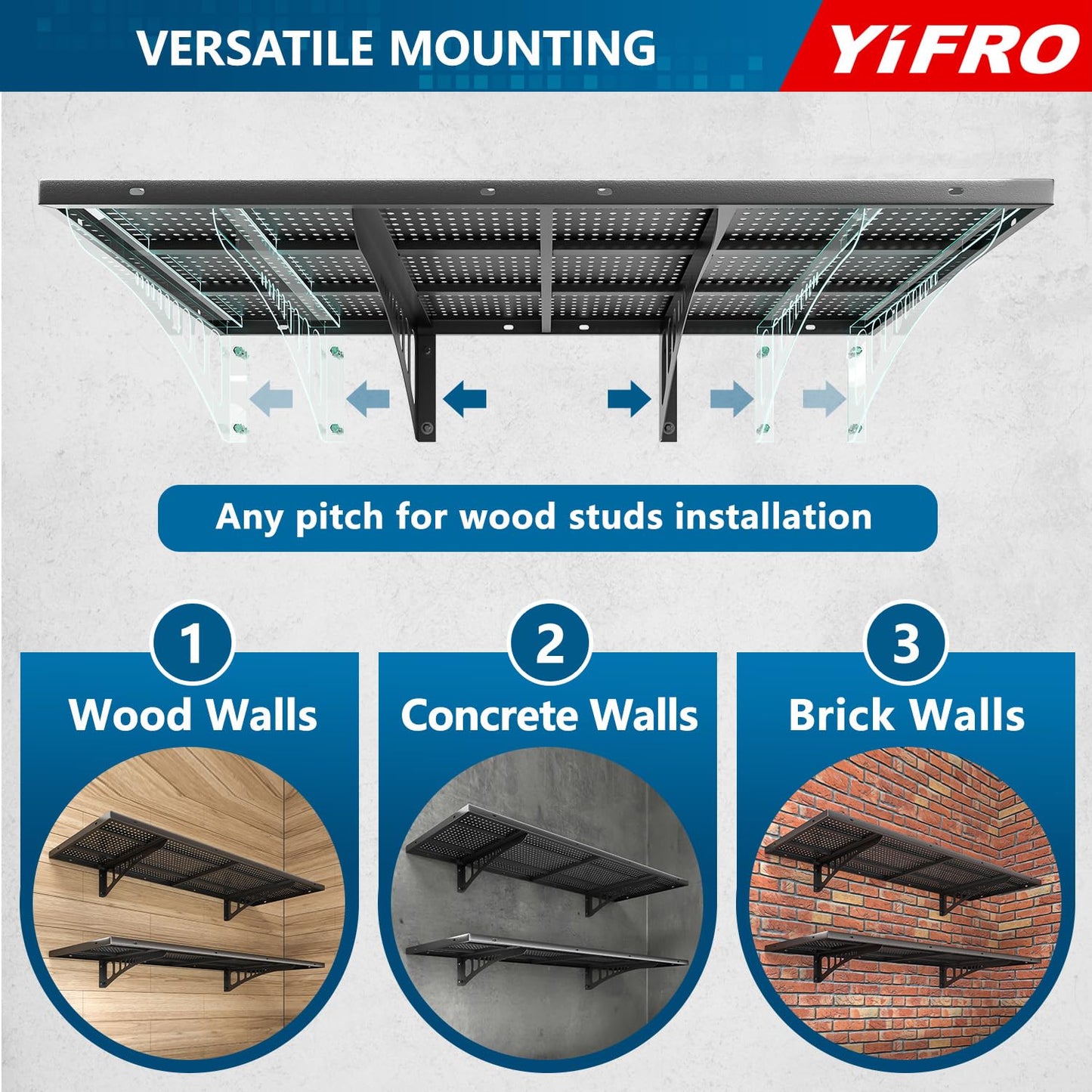 YIFRO 2-Pack 1.5x4ft Heavy Duty Garage Wall Shelving, 500 lbs Load Capacity, Garage Shelving Wall Mounted, Garage Storage Rack with Hooks, Black