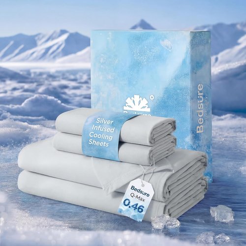 Bedsure Silver Infused Bed Sheets - Cooling Sheets for Hot Sleepers | Ultra Soft Queen Set, Light Grey, 4 Pieces